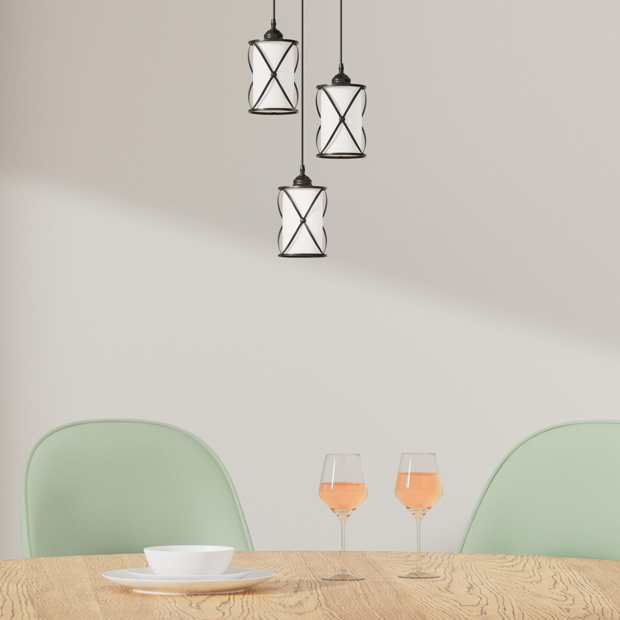 Dumaiway Industrial Pendant Light, 3-Light Metal Cage Rustic Hanging Pendant Lights Fixture Ceiling With Glass Shade For Kitchen Island, Dining Room, Cafe, Farmhouse, Foyer (Black E26 Base)