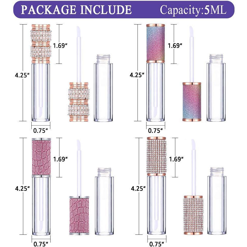 Amorix 20 Pack Diamond Lip Gloss Tubes With Wand 5Ml Empty Rhinestone Cute Lipgloss Bottles/Containers Crystal Lip Gloss Supplies Kit + 2Pcs Syringes + Labels For Diy Lip Gloss Base