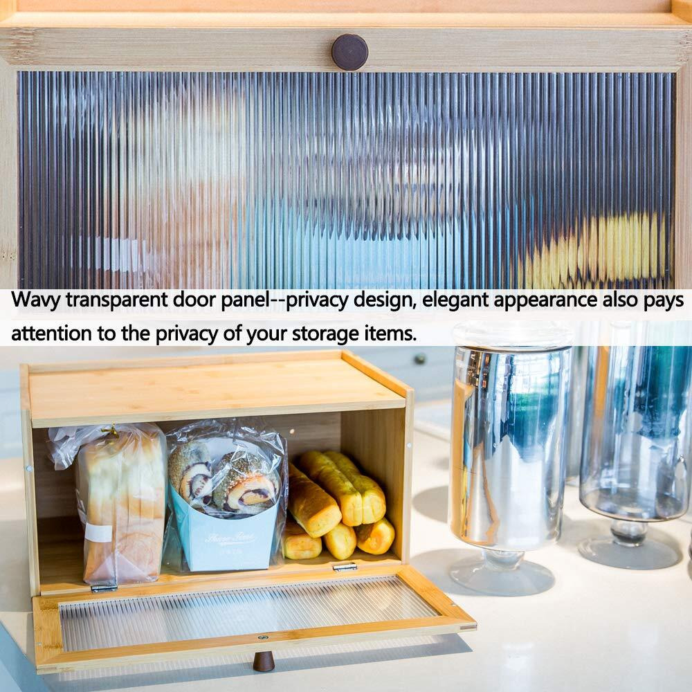 Etmi Bamboo Bread Box For Kitchen Counter-Large Capacity Bread Storage Container Farmhouse Bread Box With Window Bread Holder