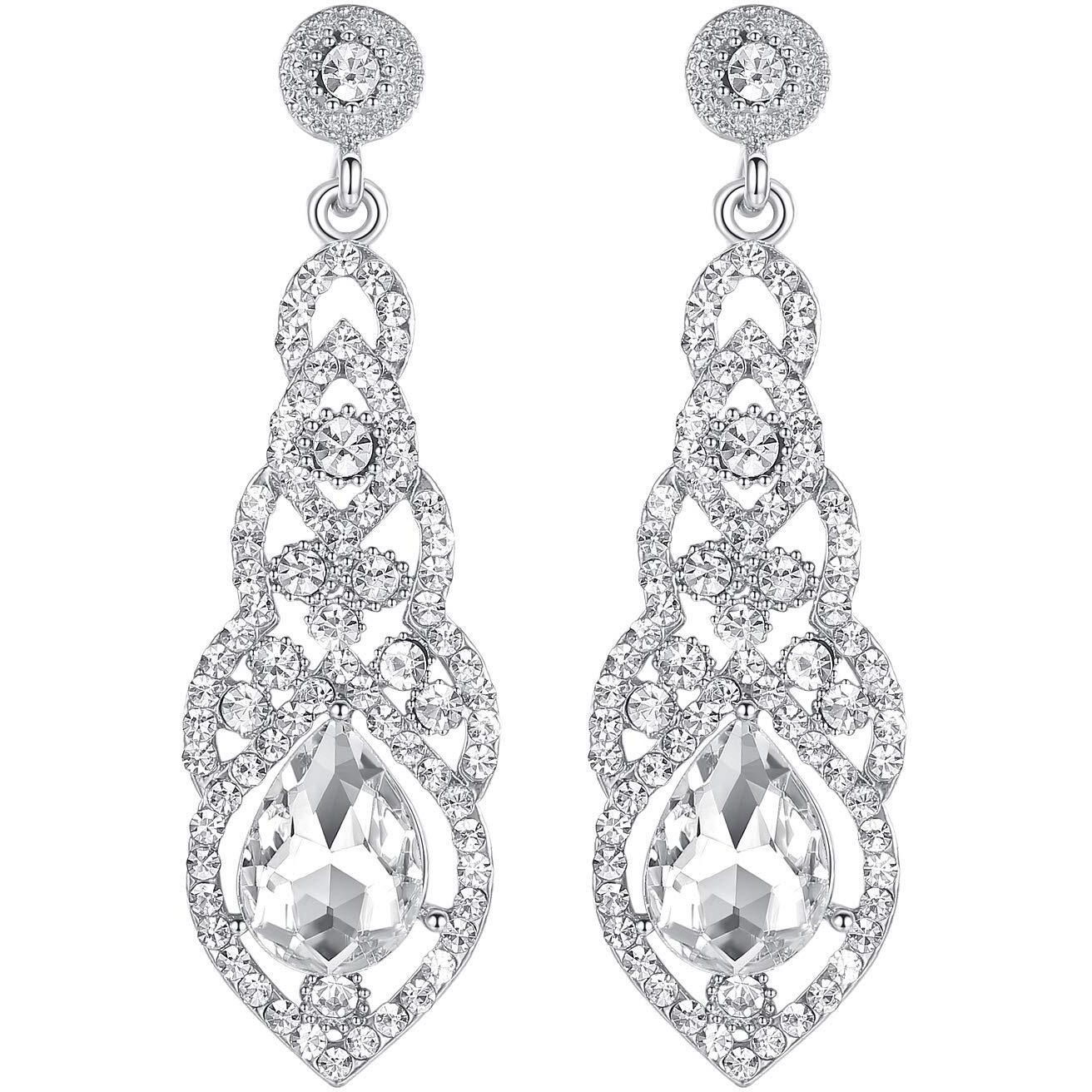 Mecresh Clear Crystal Unique Design Teardrop Dangle Earrings For Bridemaid Or Wedding