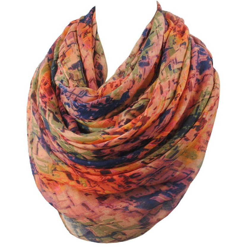 Sibalasi--Women Mixed Color Cotton Voile Scarf Colorful Printed Summer Shawl Autumn Winter Scarves Beachwear Wrap (Navy-Blue)