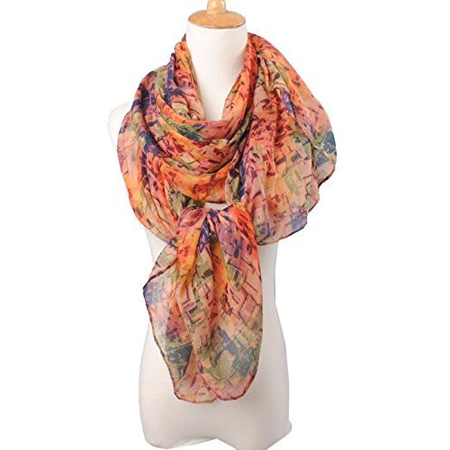 Sibalasi--Women Mixed Color Cotton Voile Scarf Colorful Printed Summer Shawl Autumn Winter Scarves Beachwear Wrap (Navy-Blue)
