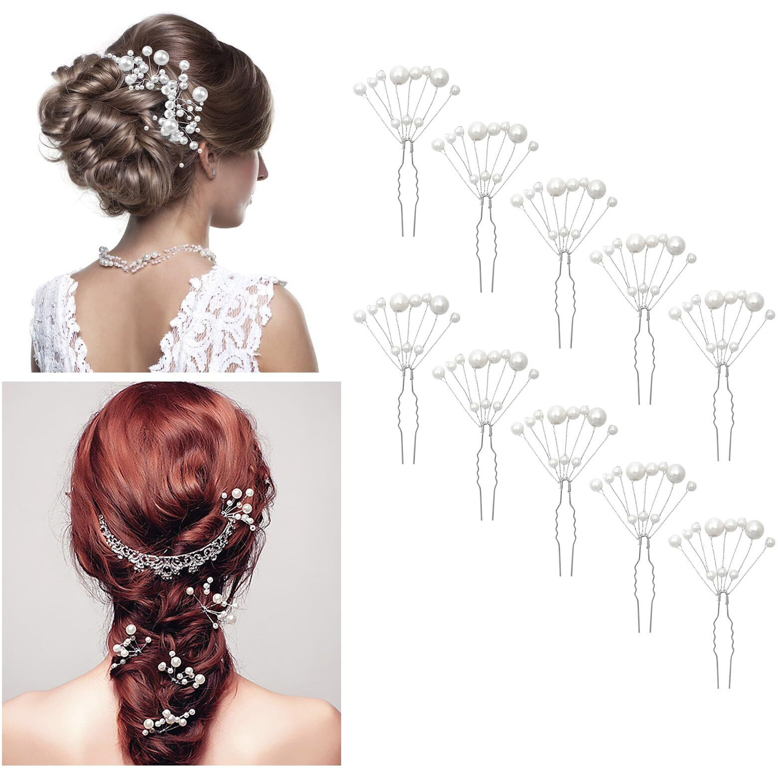 Moamun 23Pcs Wedding Hair Comb Set, Bridal Hair Accessories, Rhinestone Hairs Combs Crystal Pearl Hairs Pins Clips For Bridesmaids Flower Girl Prom