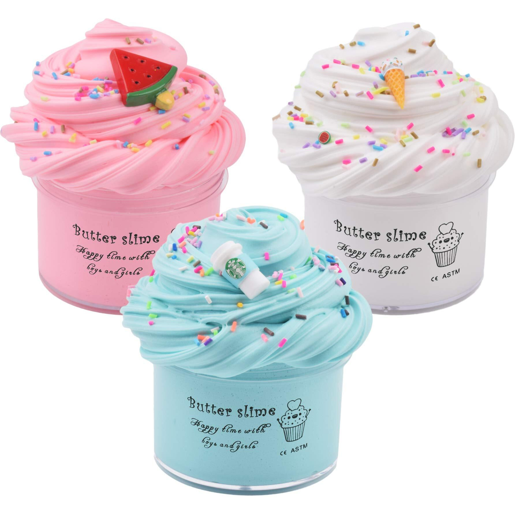 Wuhuaniu Scented Slime Kit With 3 Pack Butter Slime,Pink Watermelon,White Ice Cream And Ocean Coffee For Girls And Boys,Super Soft And Non Sticky Diy Surprise Slime(3X100Ml)