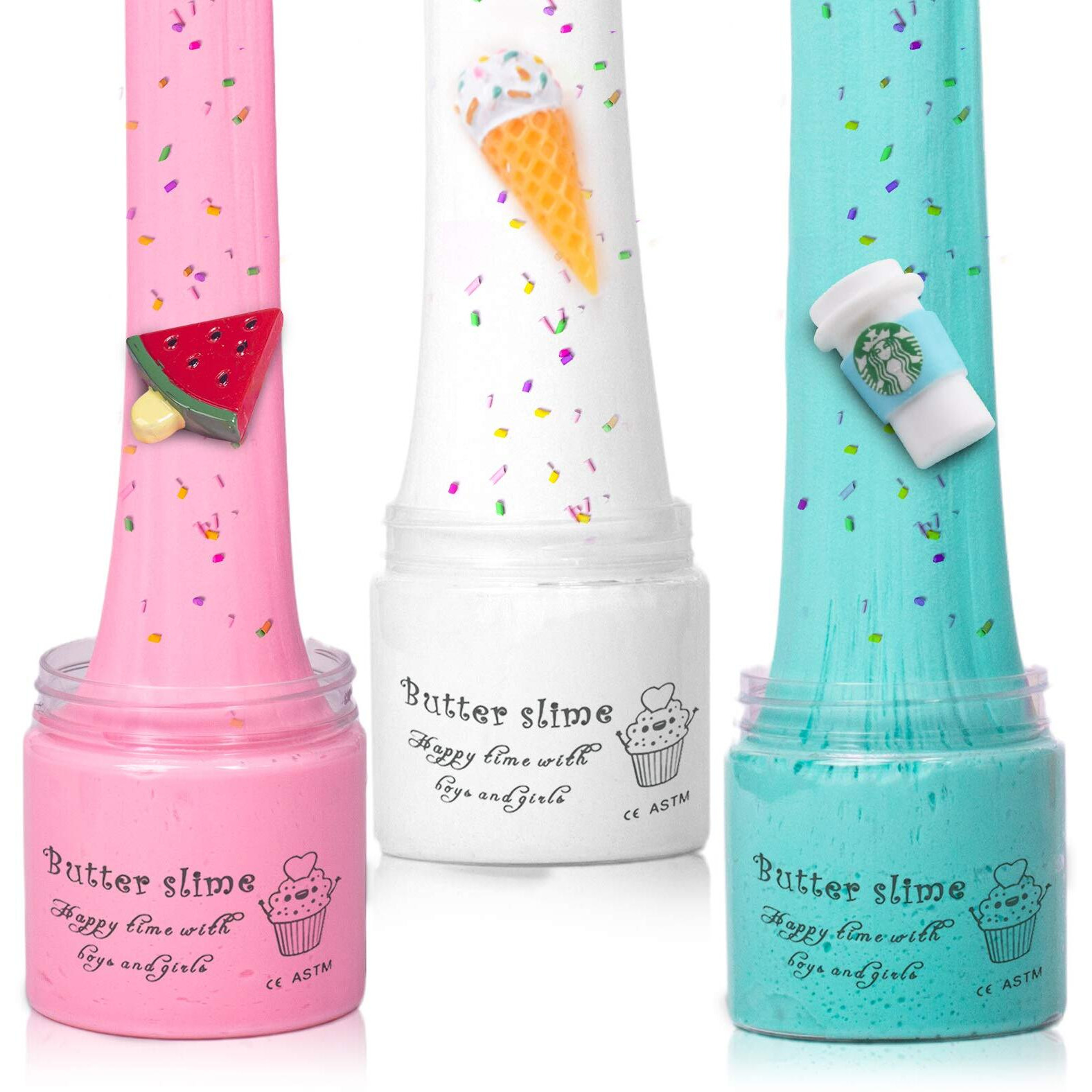 Wuhuaniu Scented Slime Kit With 3 Pack Butter Slime,Pink Watermelon,White Ice Cream And Ocean Coffee For Girls And Boys,Super Soft And Non Sticky Diy Surprise Slime(3X100Ml)