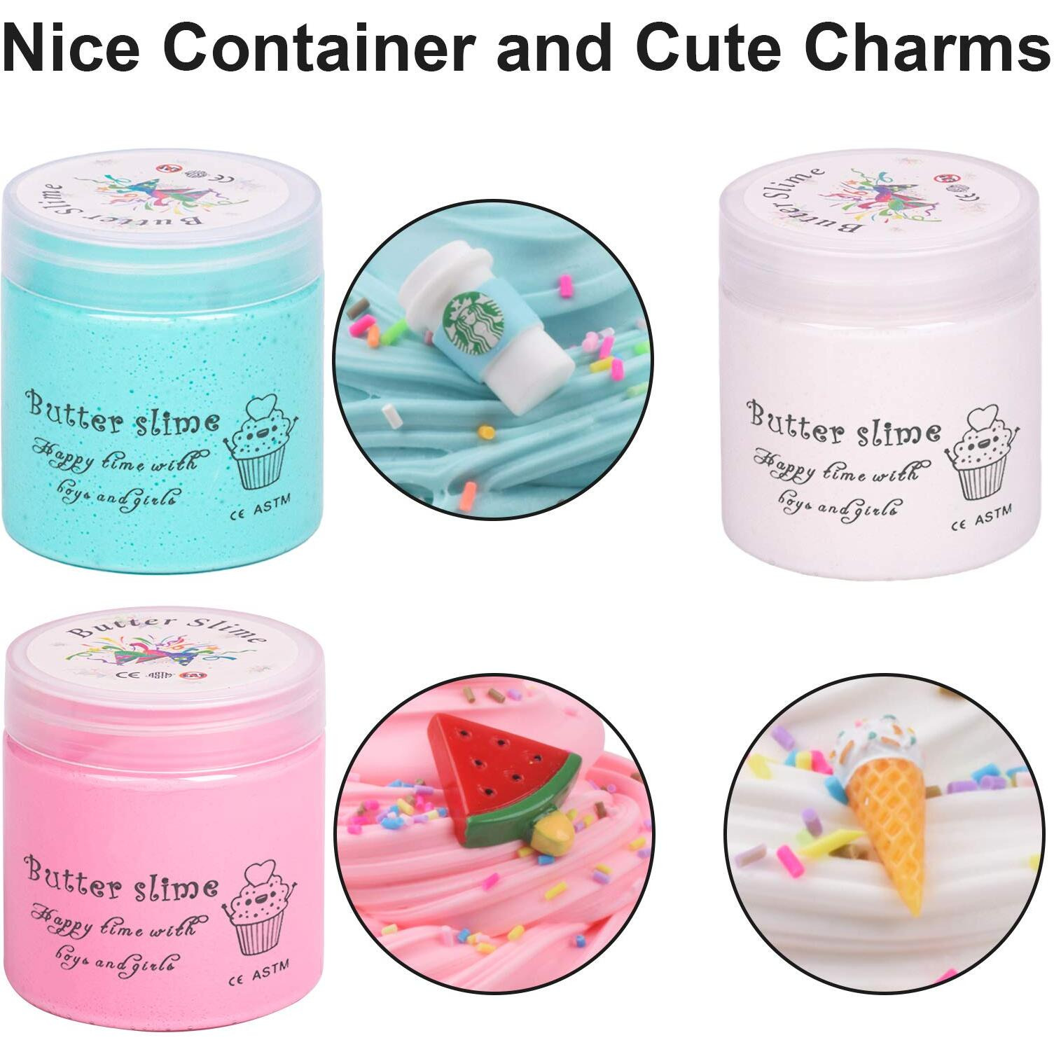 Wuhuaniu Scented Slime Kit With 3 Pack Butter Slime,Pink Watermelon,White Ice Cream And Ocean Coffee For Girls And Boys,Super Soft And Non Sticky Diy Surprise Slime(3X100Ml)