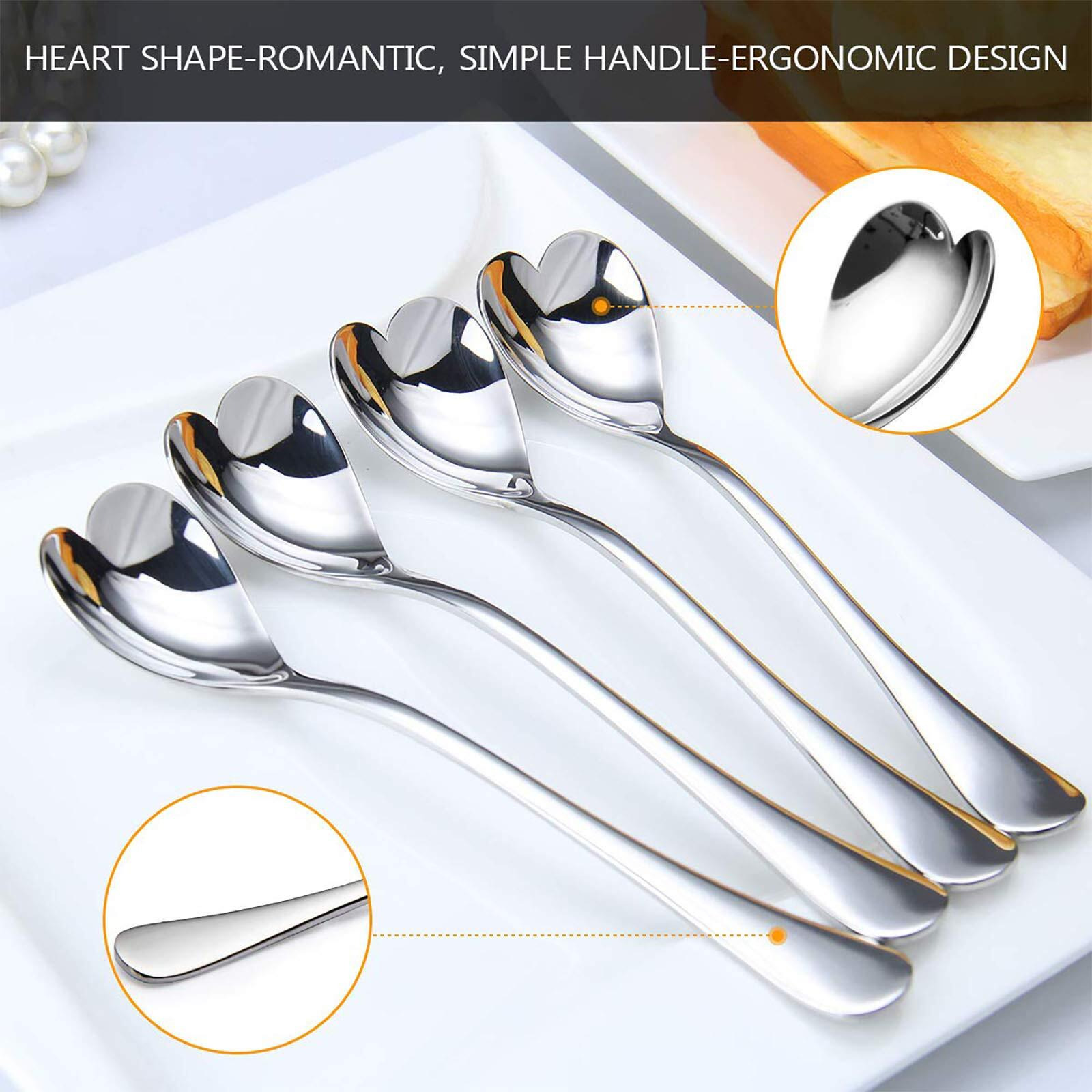 Hissf Heart Shaped Spoons, 18/10 Stainless Steel Spoon Set 4 Pack, 6.7 Inches, Dessert Spoon, Ice Cream Spoons, For Tea, Cocktail, Sugar