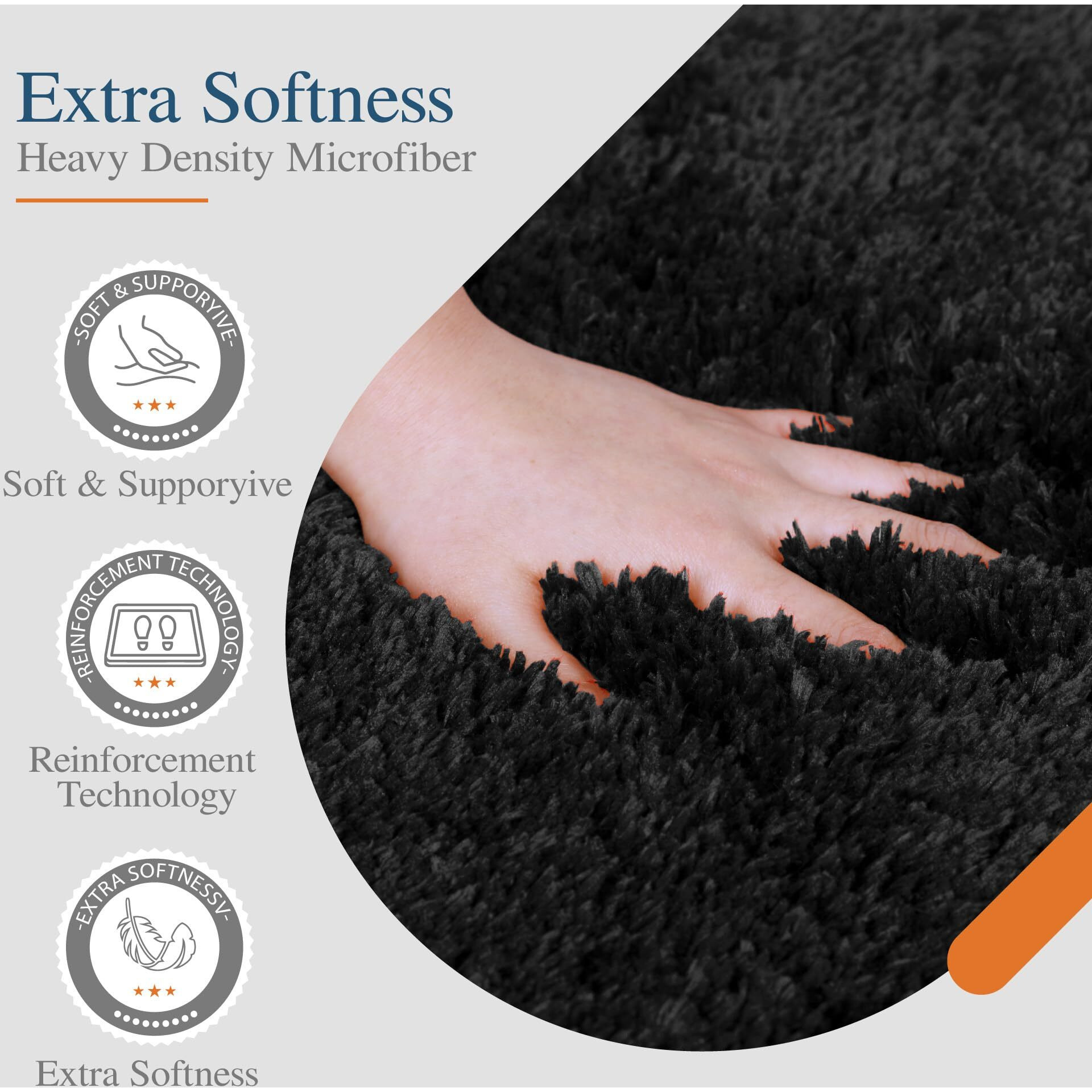 Walensee Bath Mat, High Pile Microfiber Bathroom Rug, Non-Slip, 16 X 24, Black
