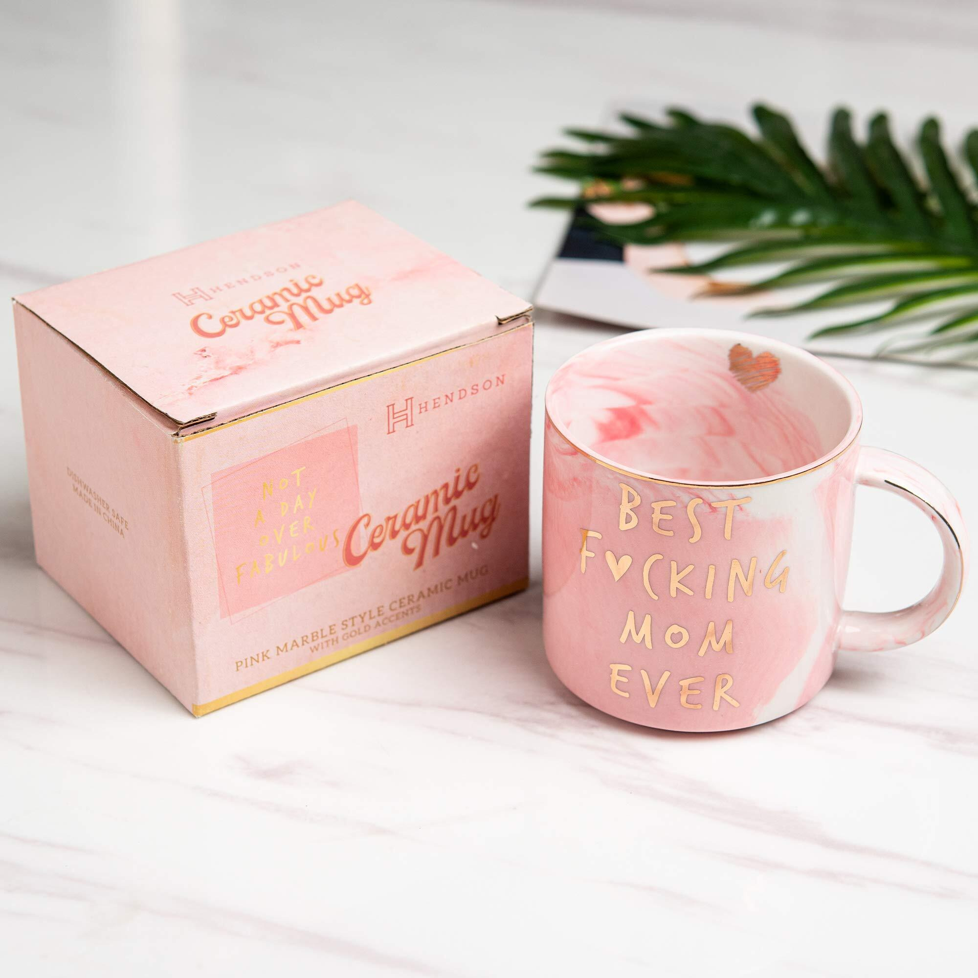 Hendson Mom Gifts For Women - Best Mom Ever - Funny Mom Birthday Gift Ideas, New Mom, Pregnancy Congratulations Gifts For First Time Moms And Mother To Be - Pink Marble Mug, 11.5Oz Coffee Cup