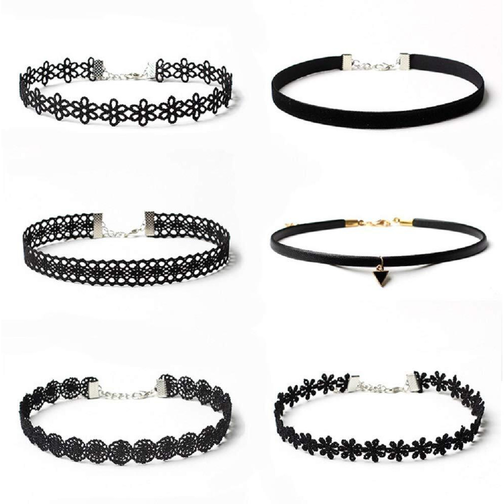 Maxforever 6 Pcs Necklaces Black Velvet Choker Set Classic Gothic Tattoo Lace Chokers