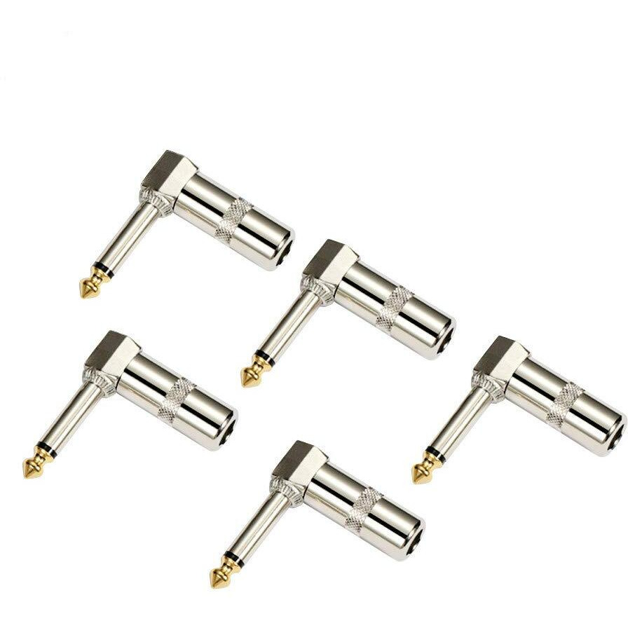 Hsp-Hswiti Audio 1/4"" 90 Degree Right Angle Plug, 6.35Mm Heavy Duty Ts Mono Male Solder Jack Connector For Speaker/Guitar/Microphone Cables - 5Pack