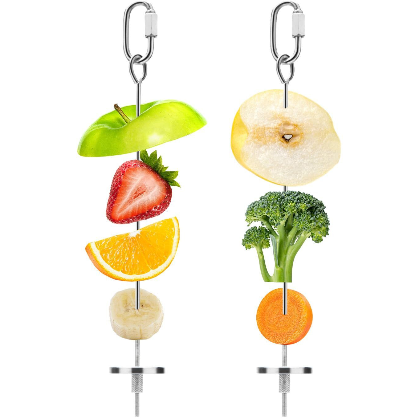 Bird Food Holder Stainless Steel Fruit Vegetable Stick Skewer For Parrots Cockatoo Cockatiel Cage Treating Tool (2 Pcs-L)