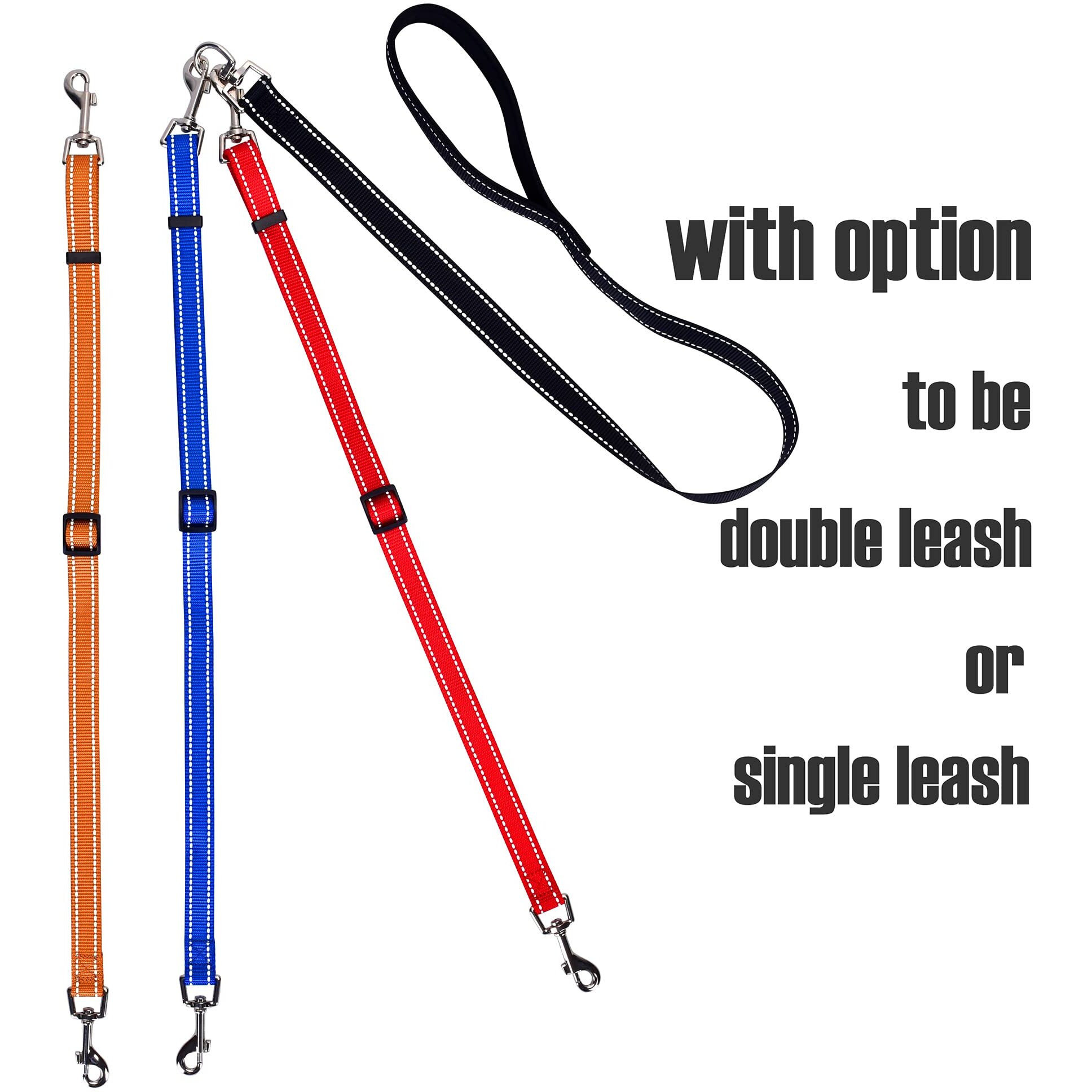 3 Way Dog Leash Reflective Adjustable Coupler No Tangle Detachable 3 In 1 Multiple Dog Leash With Soft Padded Handle For 1 2 3 Dog Pet Cat Puppy Walking Training (3 Way Multi-Color)