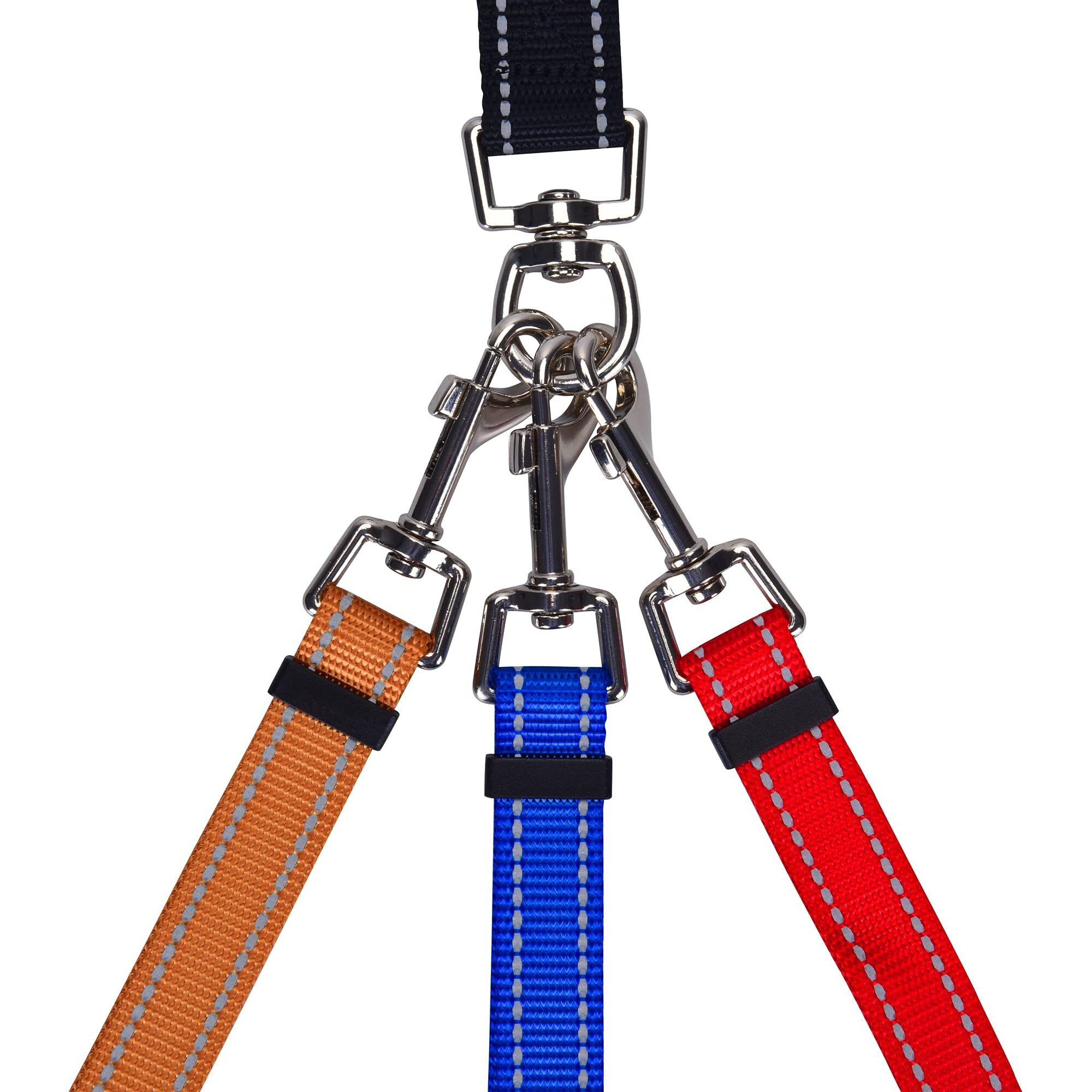 3 Way Dog Leash Reflective Adjustable Coupler No Tangle Detachable 3 In 1 Multiple Dog Leash With Soft Padded Handle For 1 2 3 Dog Pet Cat Puppy Walking Training (3 Way Multi-Color)