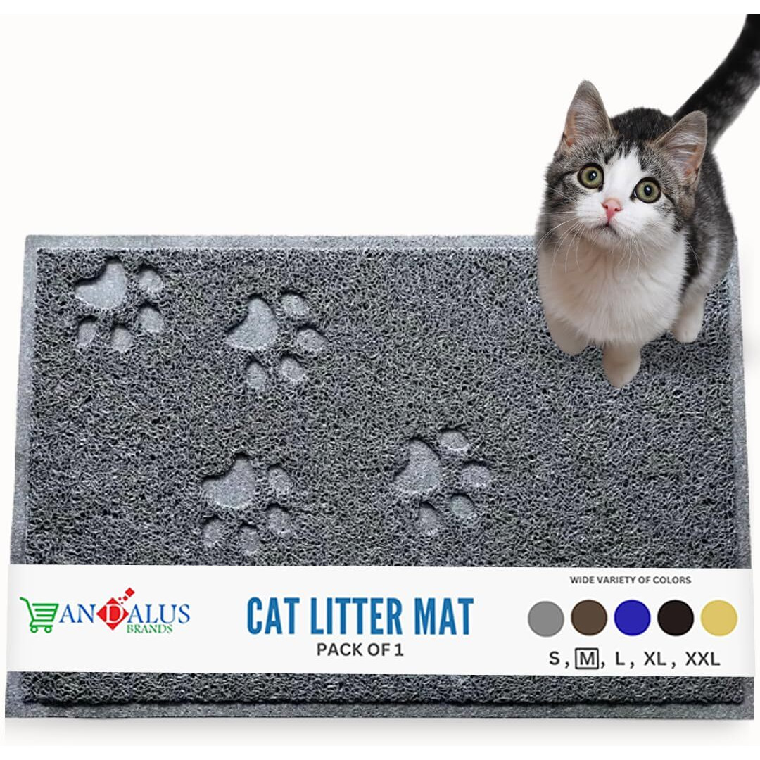 Andalus Medium Cat Litter Mat, Pack Of 1 - Waterproof, Non-Slip & Easy To Clean Cat Litter Box Mat For Extra Efficient Pet Litter-Trapping, Grey (23.5    X 15.75   )