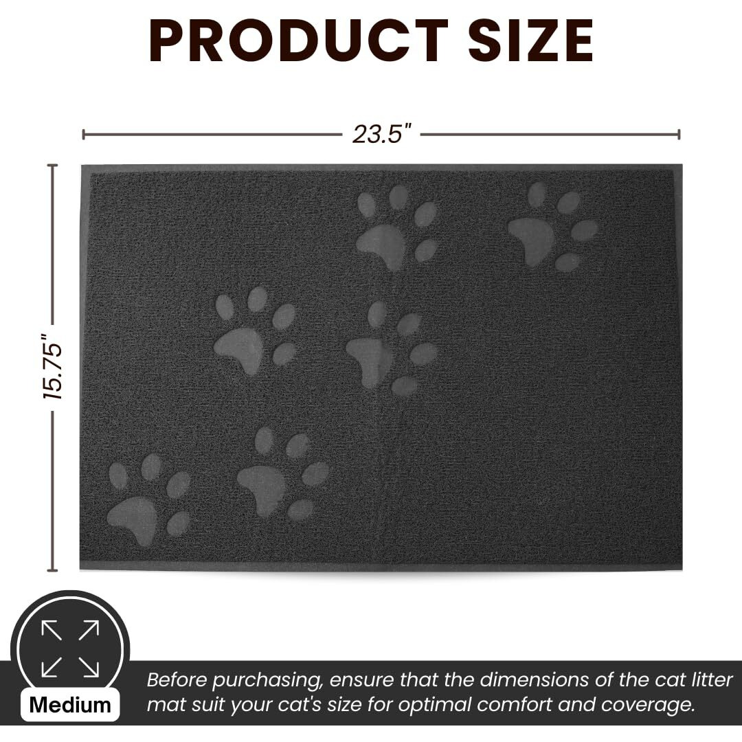 Andalus Medium Cat Litter Mat, Pack Of 1 - Waterproof, Non-Slip & Easy To Clean Cat Litter Box Mat For Extra Efficient Pet Litter-Trapping, Grey (23.5    X 15.75   )