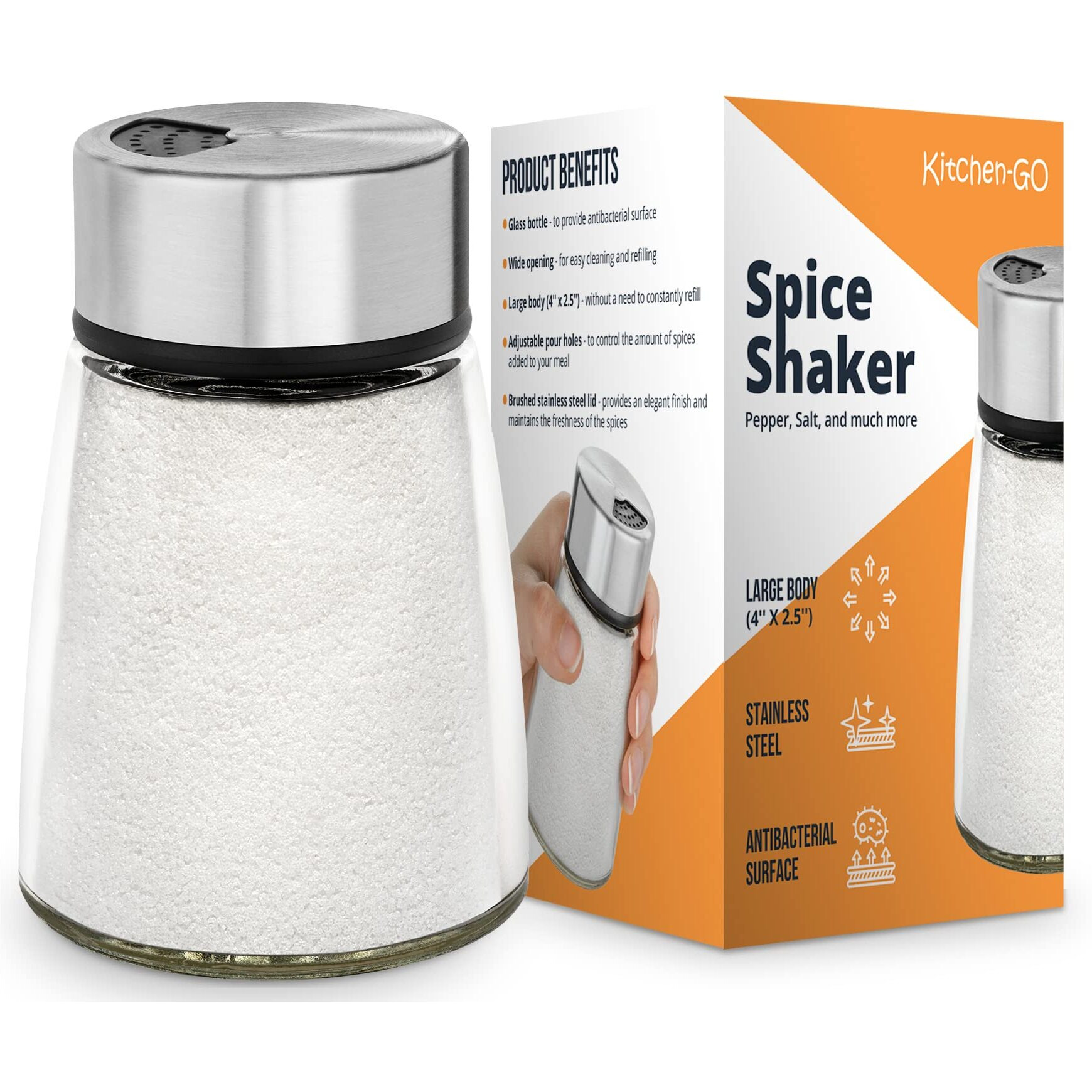 Salt Shaker Or Pepper Shaker With Adjustable Pour Holes - Stainless Steel Spice Dispenser - Perfect For Pink Himalayan, Table Salt, Black And White Pepper