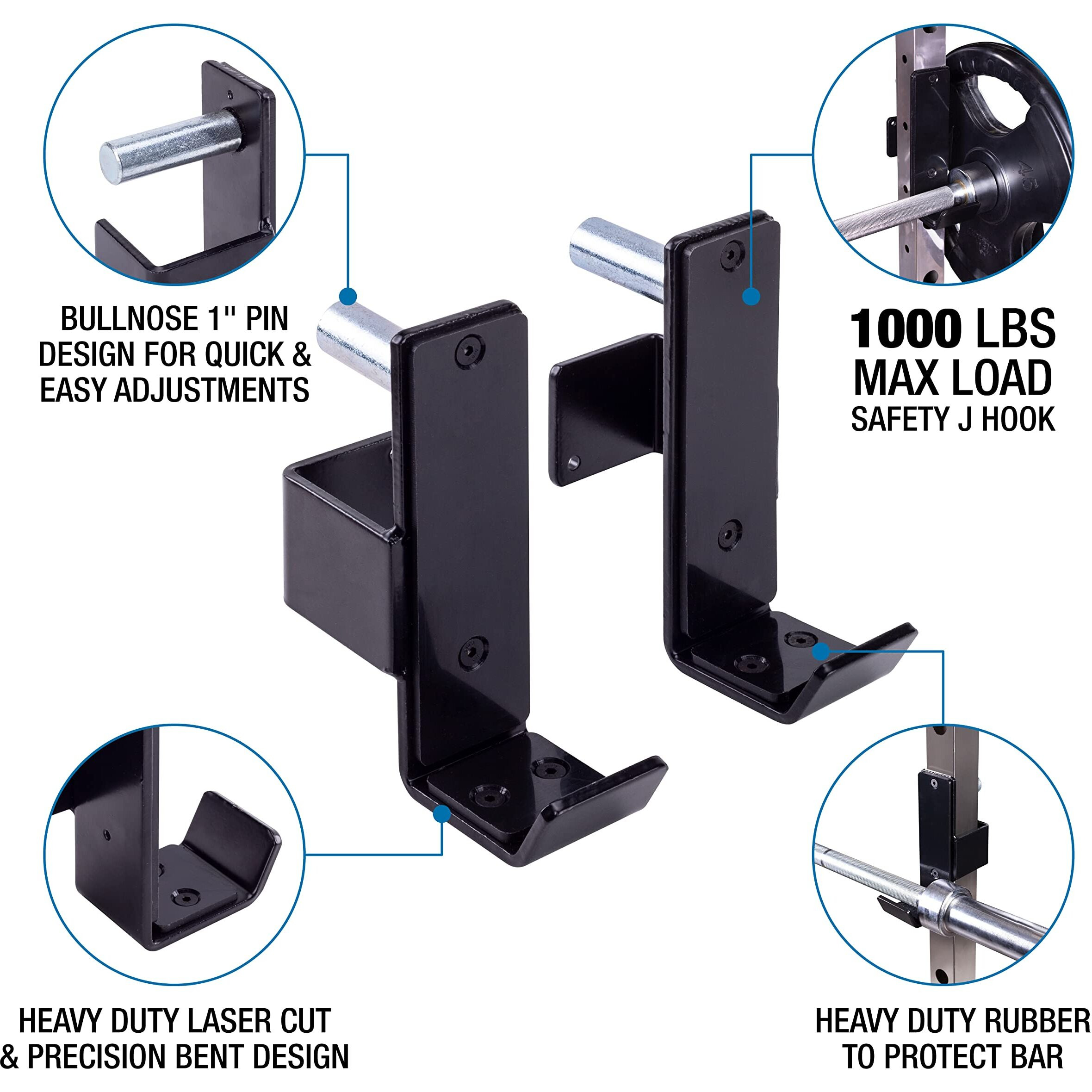Amstaff Fitness J-Hooks Power Rack For 2.5"" X 2.5"" Tube Squat Rack Attachment, J Cups Barbell Holder For Power Cage, Heavy Duty 1000 Lb Capacity, (Set Of 2)