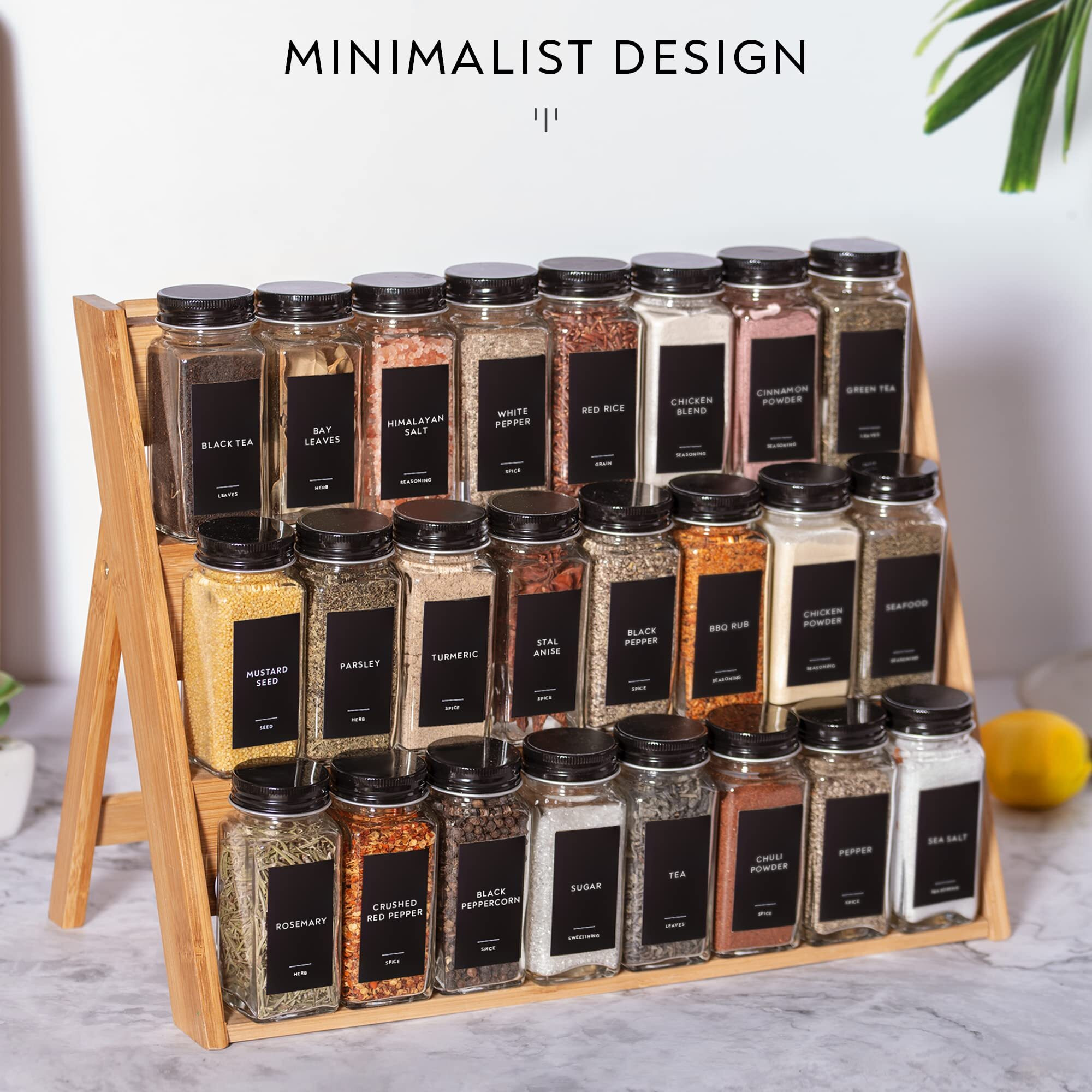 Laramaid 4Oz 24Pack Spice Jars With 455 Black Vinyl Spice Labels, Shaker Lids Dispenser With Airtight Black Metal Caps, Cleaning Brush And Collapsible Silicone Funnel Complete Set