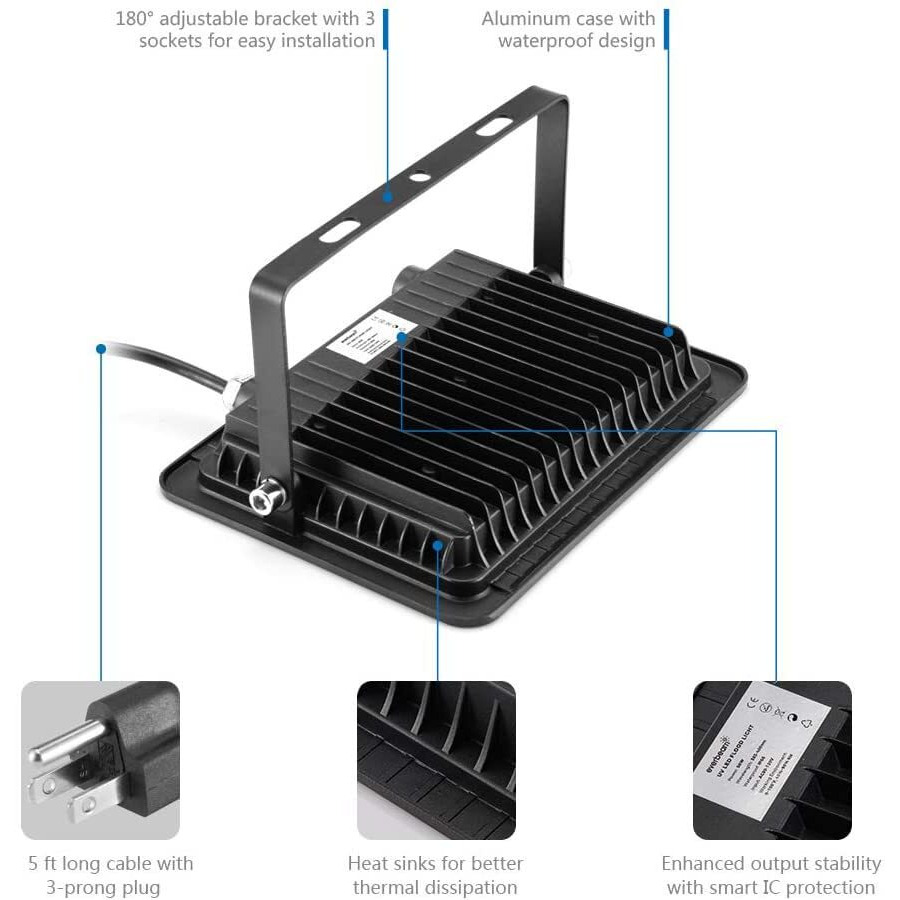 Everbeam 365Nm 100W Uv Led Black Light - High Performance Led Bulbs, Ip66 Waterproof - Ultraviolet Flood Lighting For Aquarium, Indoor Or Outdoor Parties, Stage - Party Supplies, Halloween Decorations