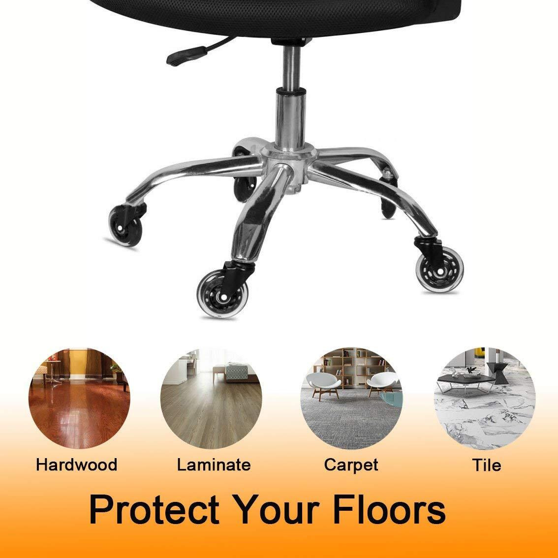 Office Chair Caster Wheels Set Of 5 Heavy Duty & Safe For All Floors Including Hardwood 3"" Rubber Replacement For Desk Floor Mats