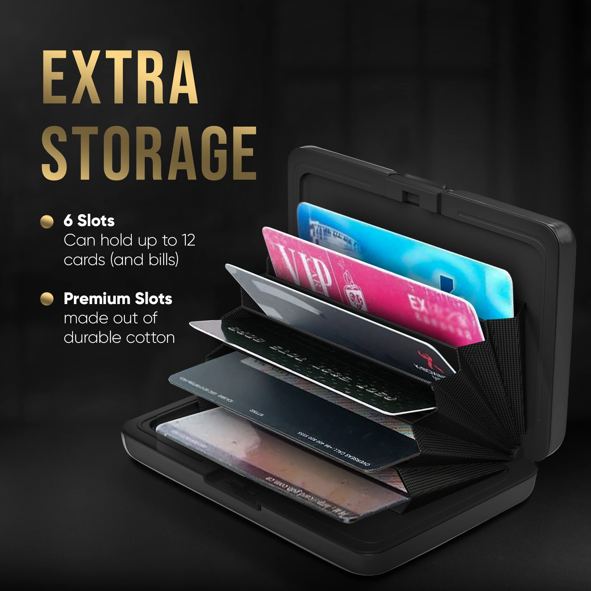 Topmost Aluminum Wallet, Card Case Wallet, Metal Rfid Credit Card Holder For Men & Women, 6 Cotton Slots For 12 Cards And Bills, Rfd Protective (Black)