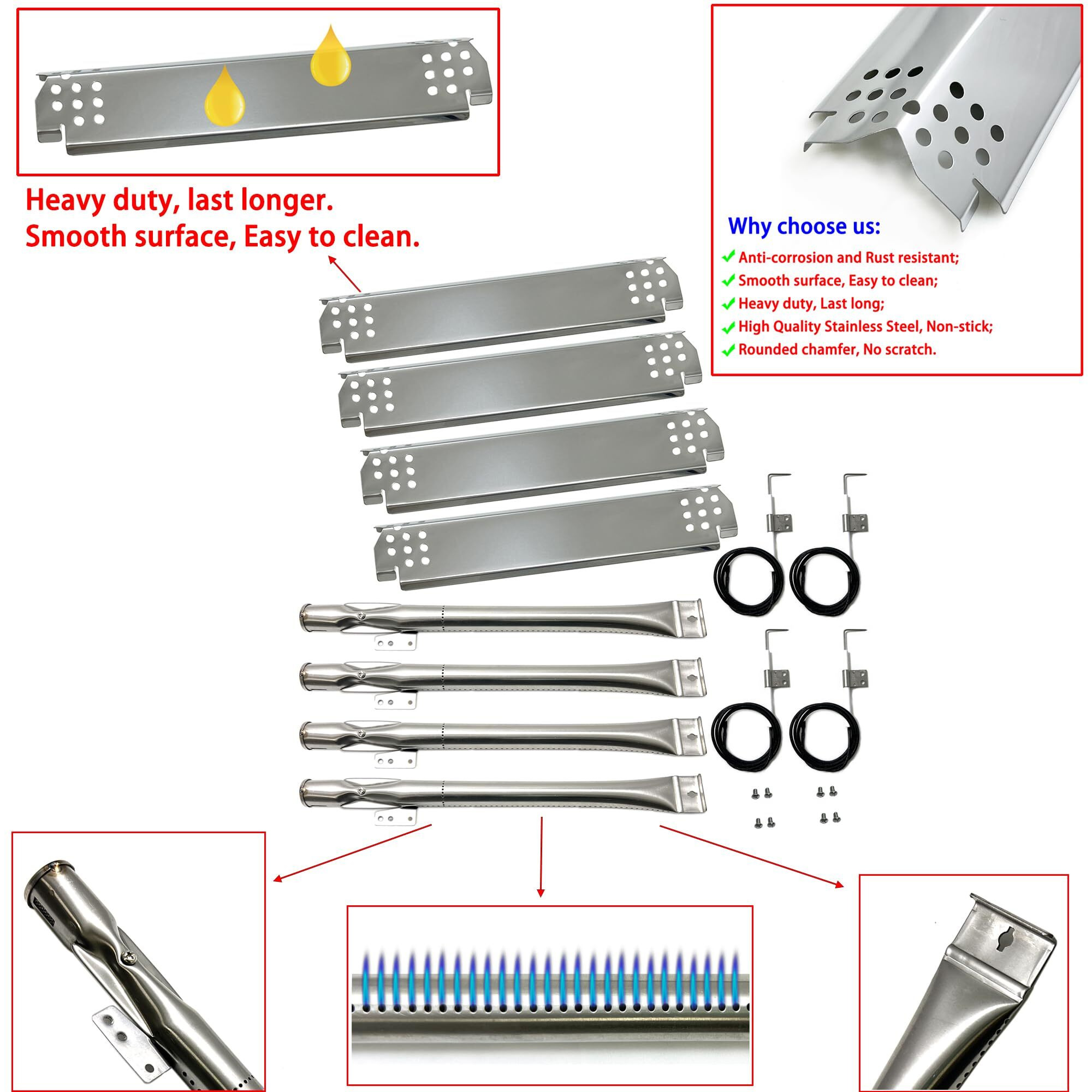 Direct Store Parts Dg262 Grill Burner 14 7/8"", Heat Plates 14.6"" X 4.2"", Igniter Kit Fits For Nexgrill 720-0830H,720-0888N/S,720-0783E,720-0830X, For Home Depot Nexgrill 4 Burner 720-0830H