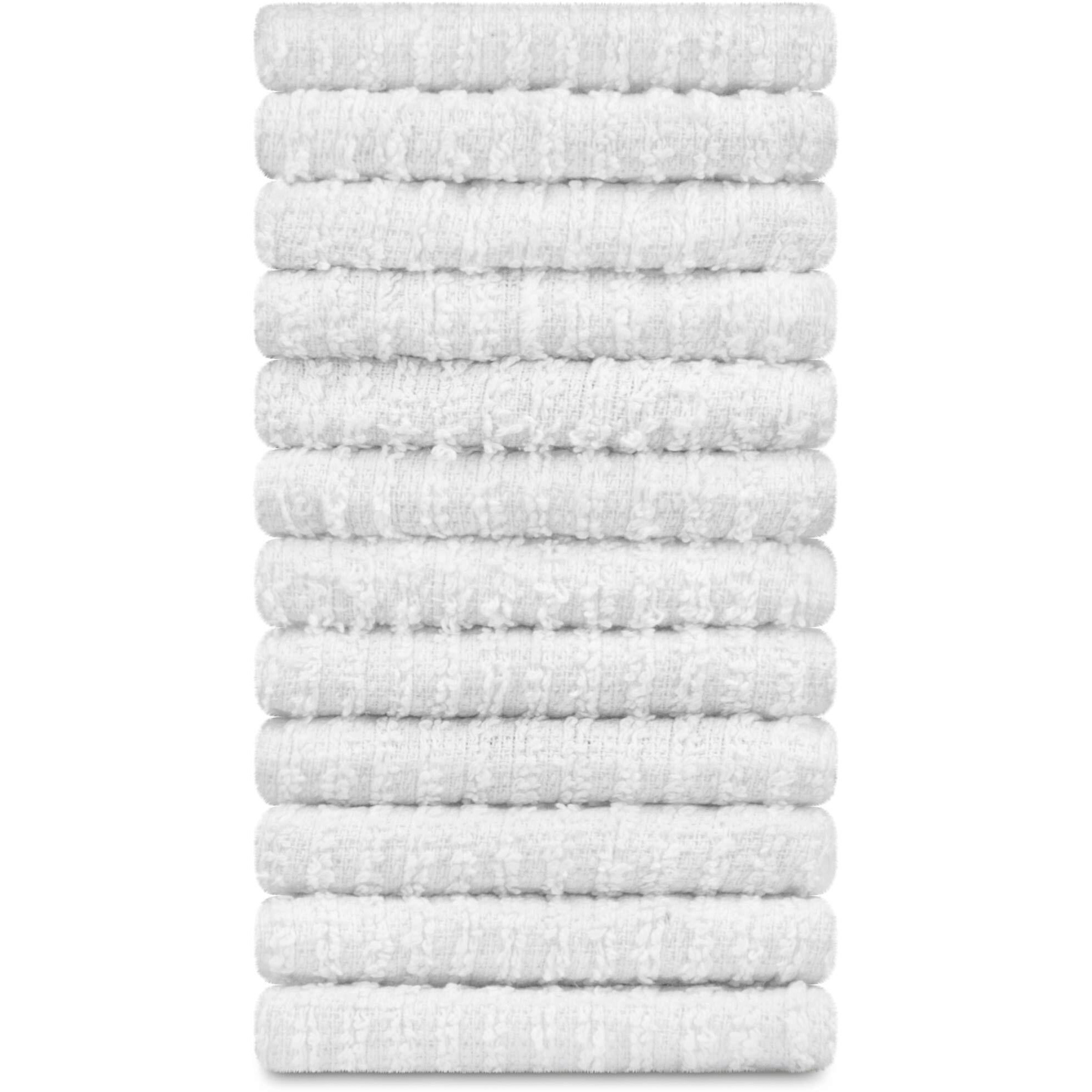 Decorrack 12 Pack 100% Cotton Kitchen Towels For Cleaning, 12 X 12 Inch, Ultra Absorbent Bar Mops, Heavy Duty, Quick Dry, Machine Washable Dish Towels, Multi-Purpose Cleaning Supplies, White (12 Pack)