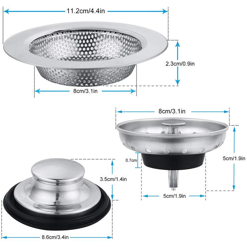 Kitchen Sink Drain Strainer 6 Pack Stainless Steel Sink Stopper, Anti-Clogging Kitchen Sink Drain Basket For Kitchen Sink Strainer Replacement Set