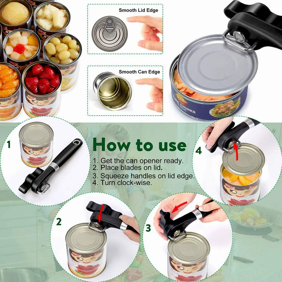 Safe Cut Can Opener, Smooth Edge Can Opener Ergonomic Handle, Manual Can Opener, Food Grade Stainless Steel Cutting Can Opener For Kitchen & Restaurant Seniors And Arthritis