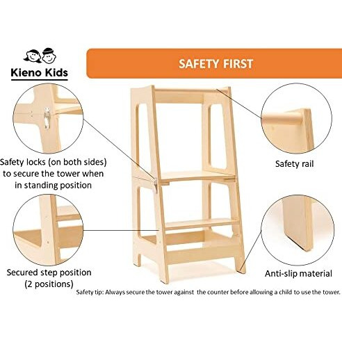 Learning Toddler Desk & Toddler Tower - Foldable 2 In 1 Kitchen Stool & Desk For Toddlers. Convenient Toddler Standing Tower, Converts Into A Toddler Table / Desk For Toddler (Natural Wood)