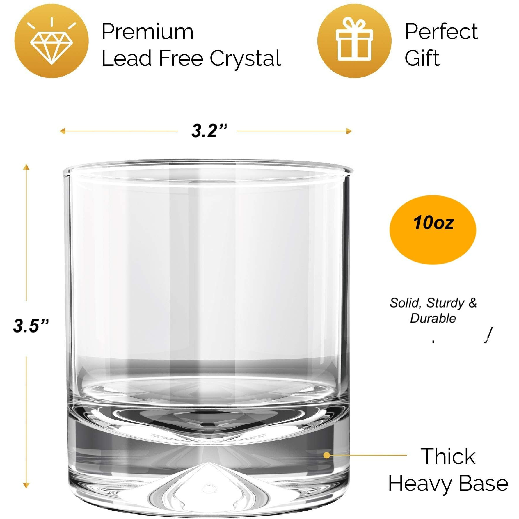 Mofado. Crystal Old Fashioned Whiskey Glasses - 10Oz (Set Of 4) - Perfect Weight And Sturdy/Barware For Scotch, Bourbon, Manhattans, Old Fashioned Cocktails - Birthday Valentine's Gift For Him