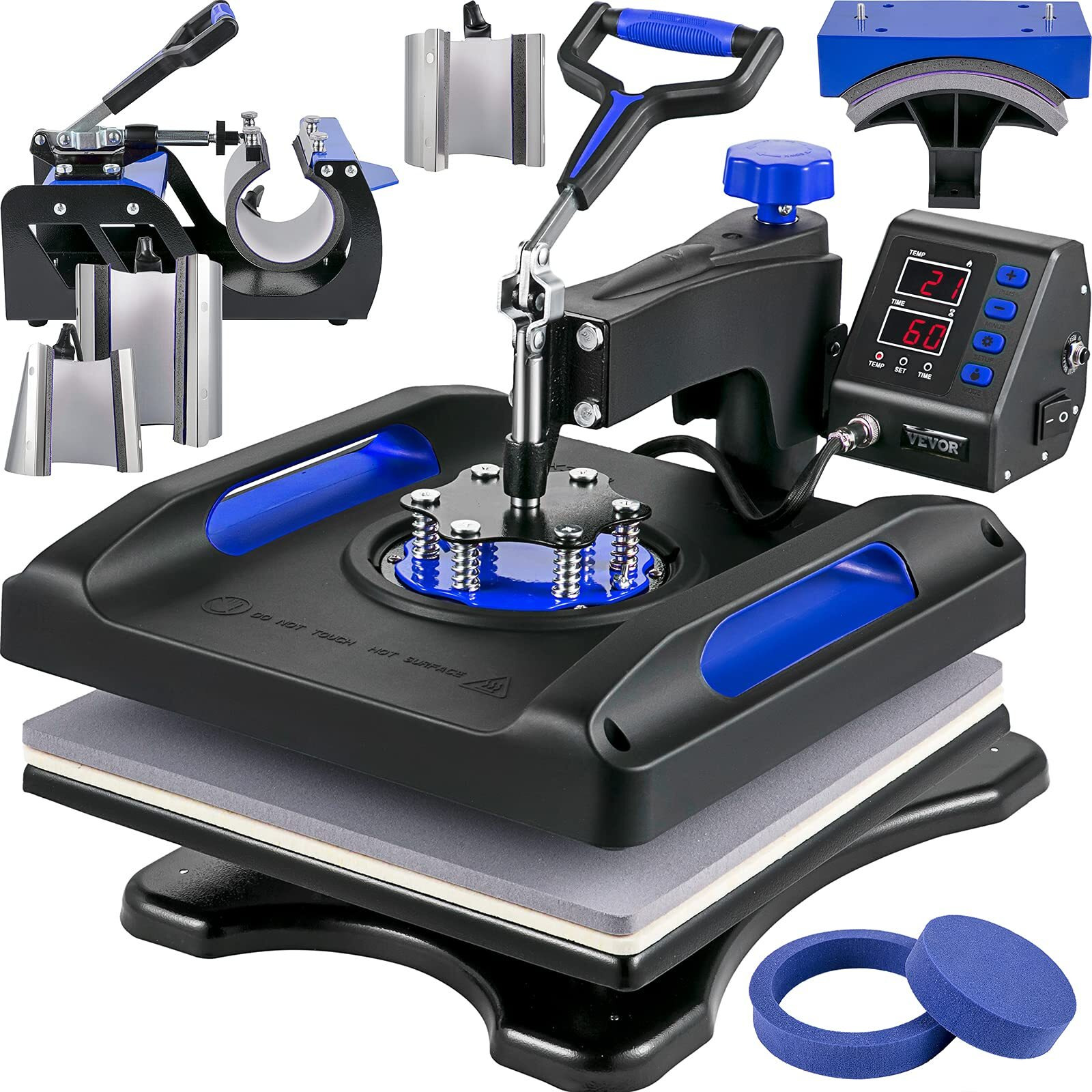 Vevor 8 In 1 Heat Press Machine 15X15 Inch, 360 Swing Away Shirt Press Machine - Digital Professional Heat Transfer Tshirt Press Machine, Sublimation Heat Press For T Shirts Hat Cap Mug Plate Blue