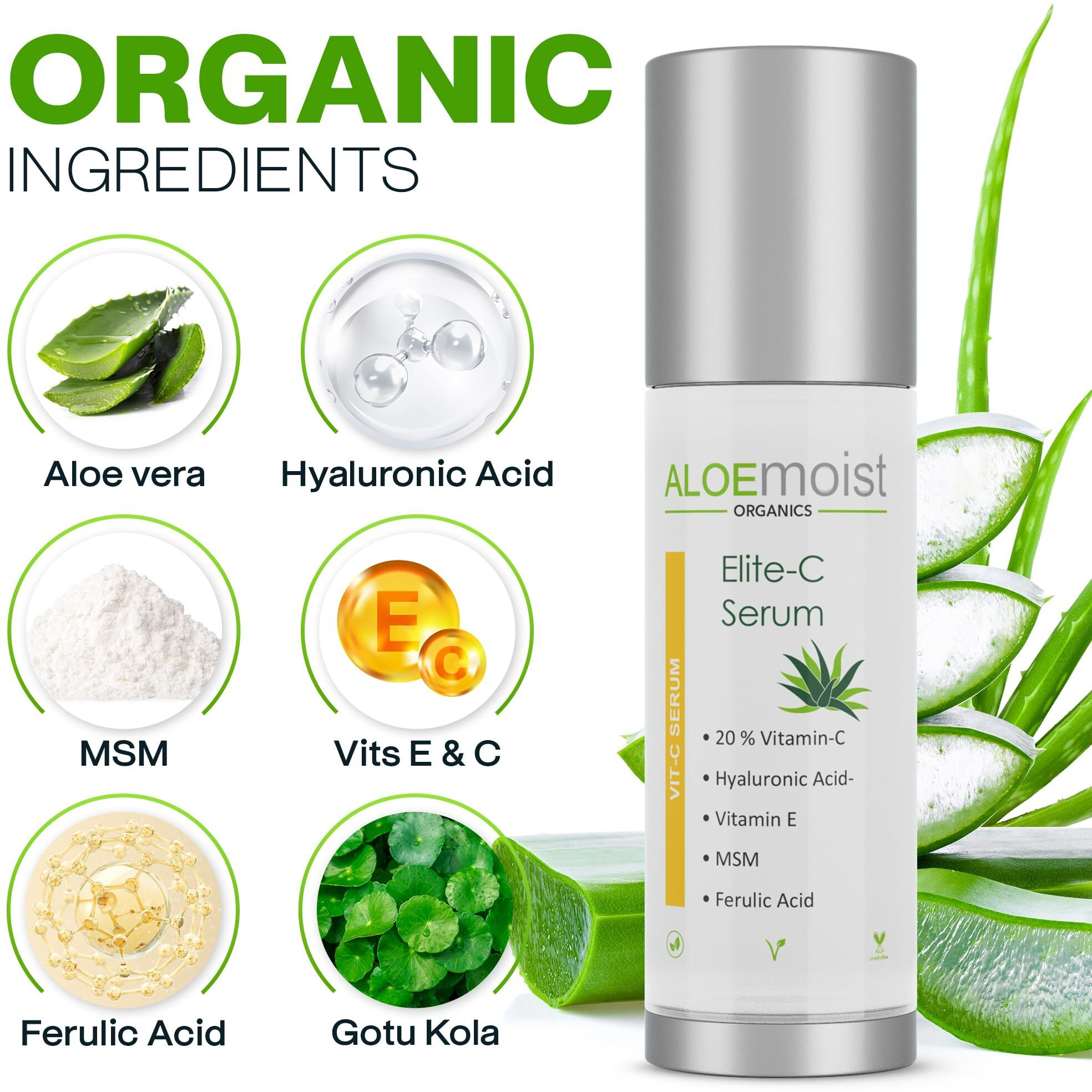 Elite Vitamin C Serum For Face With Hyaluronic Acid, Pure Aloe Vera Gel, Vitamin E Oil Anti Aging Skin Firming Serum, Pore Minimizer & Dark Spot Corrector For Face (.5 Fl Oz.)