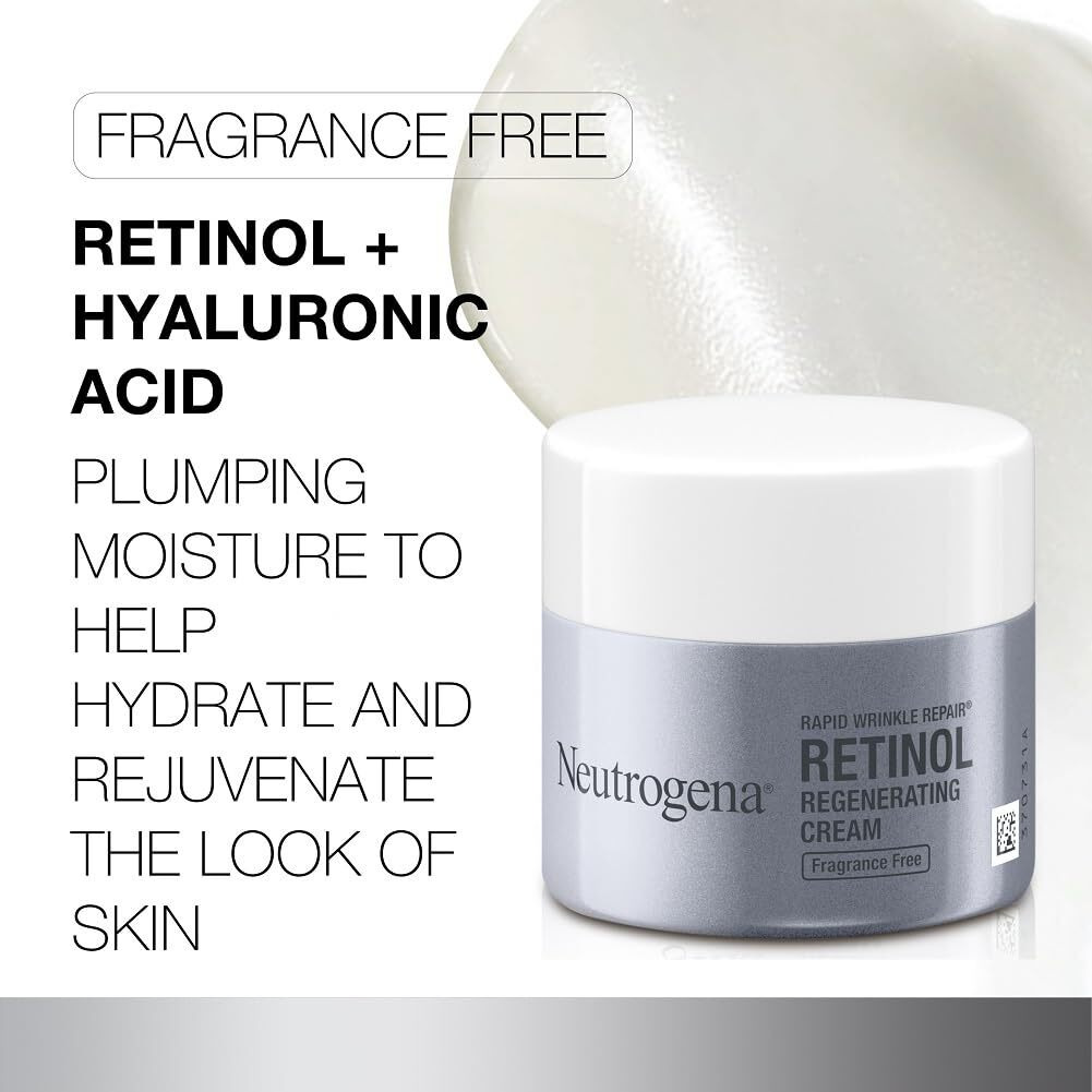 Neutrogena Retinol Face Moisturizer, Rapid Wrinkle Repair, Fragrance Free, Daily Anti-Aging Face Cream With Retinol & Hyaluronic Acid To Fight Fine Lines, Wrinkles, & Dark Spots, 1.7 Oz