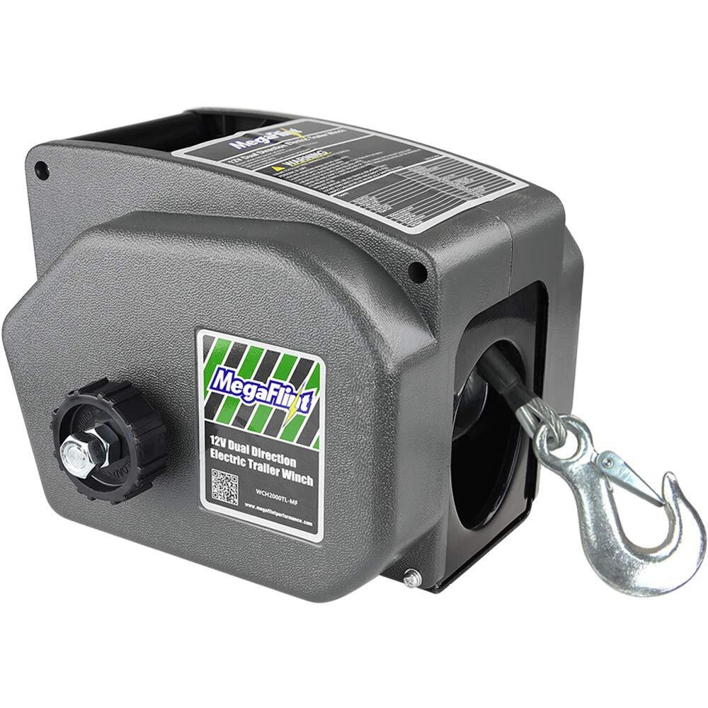Megaflint Trailer Winch,Reversible Electric Winch, For Boats Up To 6000 Lbs.12V Dc,Power-In, Power-Out, And Freewheel Operations,30% Higher Winching Power Than Regular 6000 Lbs Winch (5000Lbs Marine)