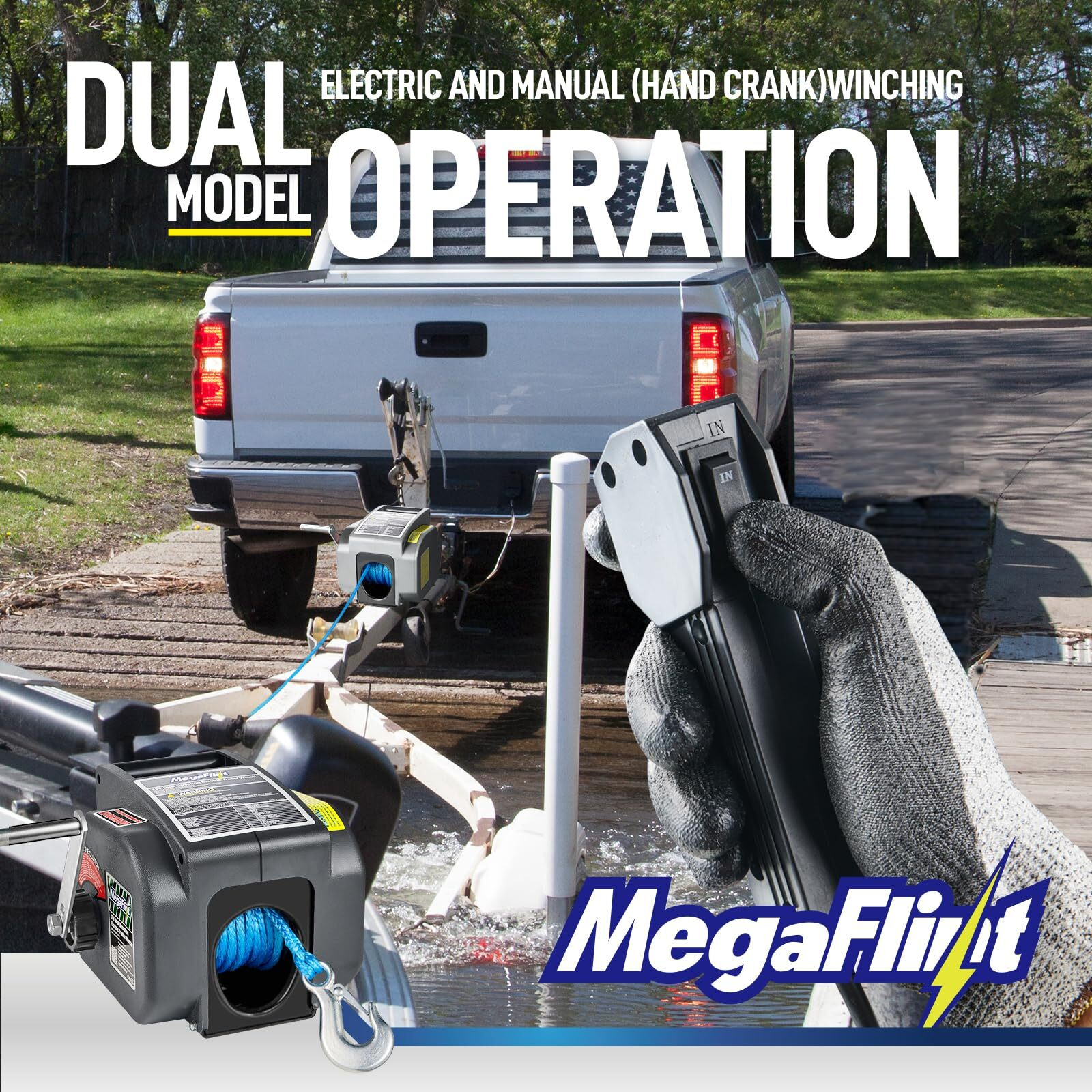 Megaflint Trailer Winch,Reversible Electric Winch, For Boats Up To 6000 Lbs.12V Dc,Power-In, Power-Out, And Freewheel Operations,30% Higher Winching Power Than Regular 6000 Lbs Winch (5000Lbs Marine)