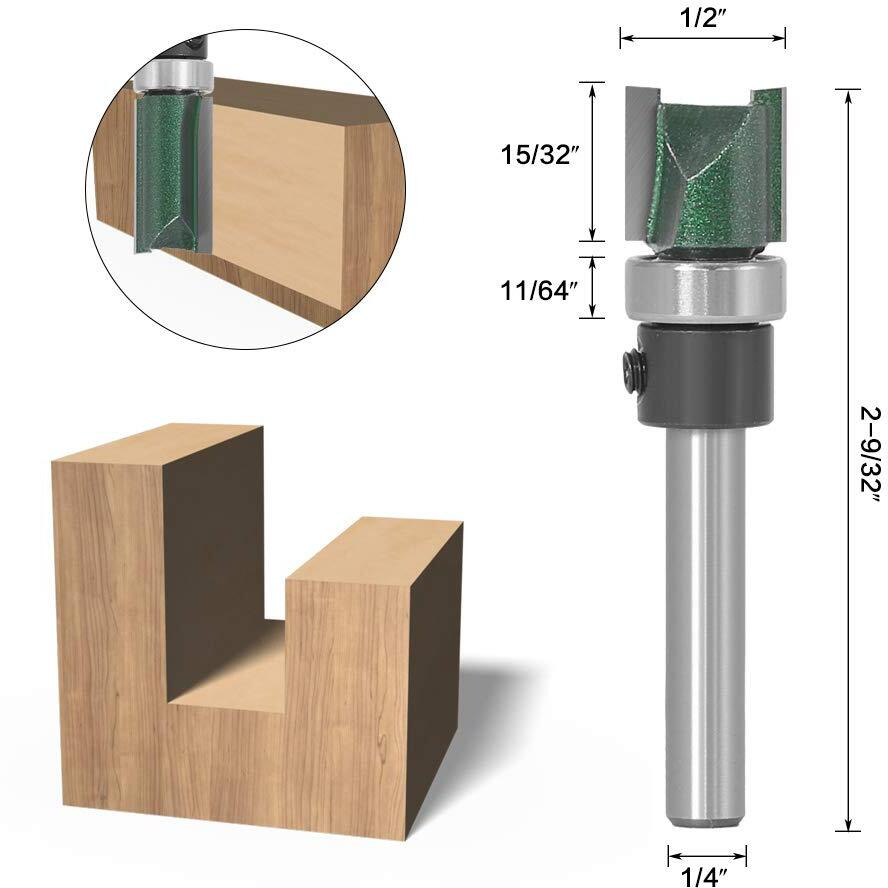 Straight Router Bit With Bearing, Wolfride 4Pcs Flush Trim Template 1/4-Inch Shank Top Bearing Pattern Router Bit