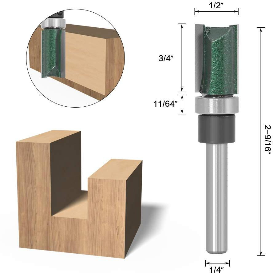 Straight Router Bit With Bearing, Wolfride 4Pcs Flush Trim Template 1/4-Inch Shank Top Bearing Pattern Router Bit
