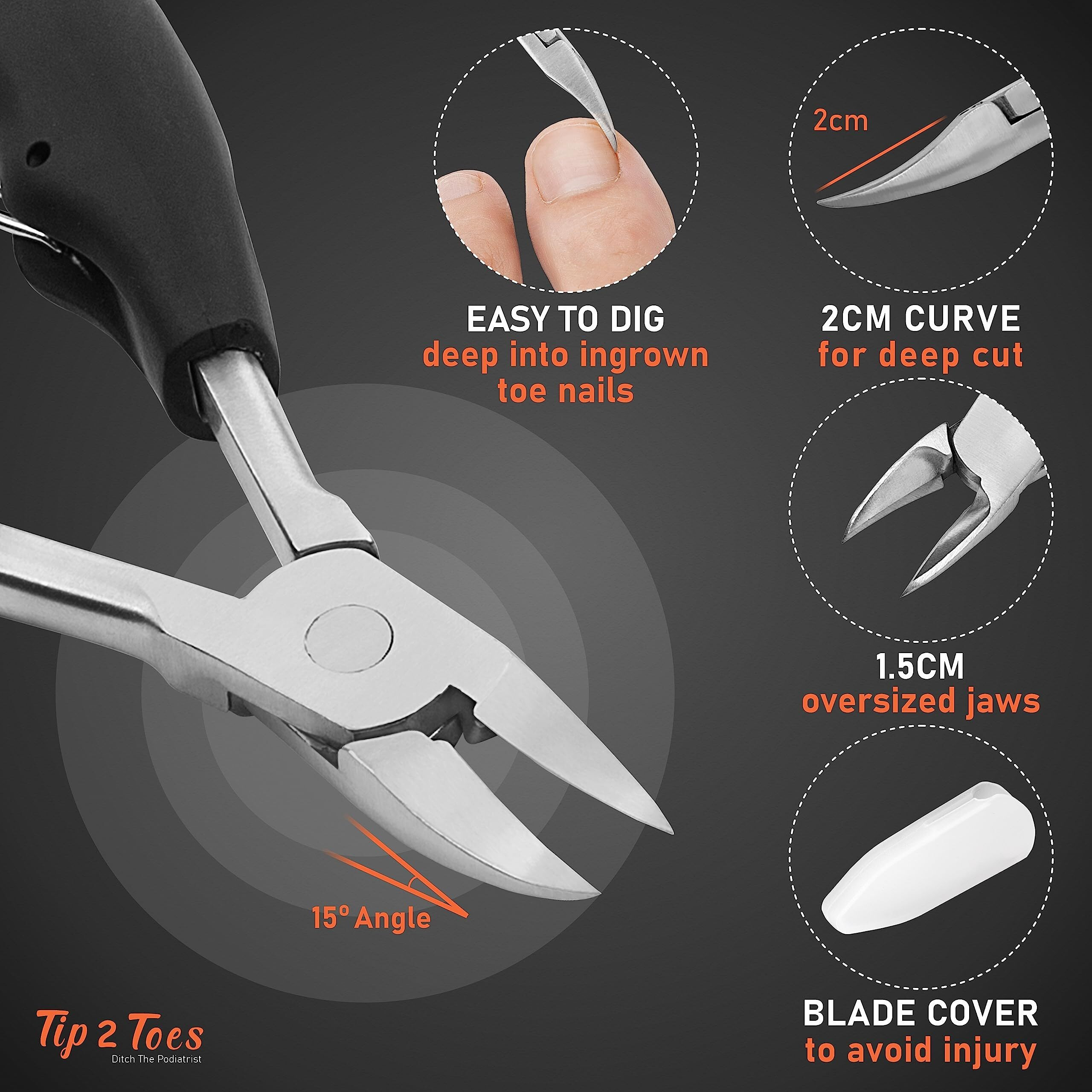 Tip2Toes 10 Pcs Ingrown Toenail Clippers For Seniors Thick Toenails- Heavy Duty Podiatrist Toe Nail Cutter For Men, Professional, And Adults- Easy Grip Handle Stainless Steel Sharp Curved Grooming Kit