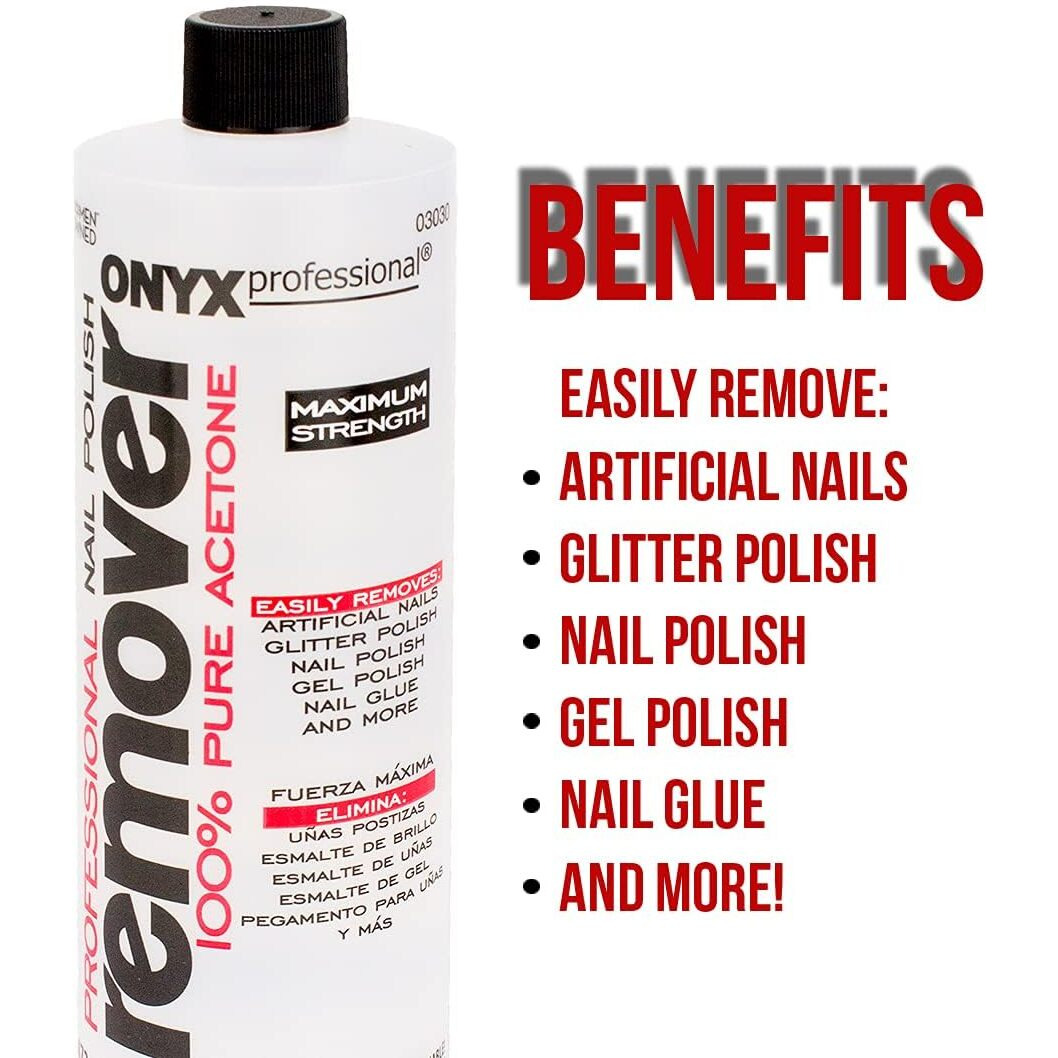 Onyx Professional 100% Pure Acetone Nail Polish Remover Kit With 7 Inch Nail File, Maximum-Strength Nail Polish Remover For Gel, Artificial & Glitter Nail Polish, Quick And Effective Formula, 16 Fl Oz