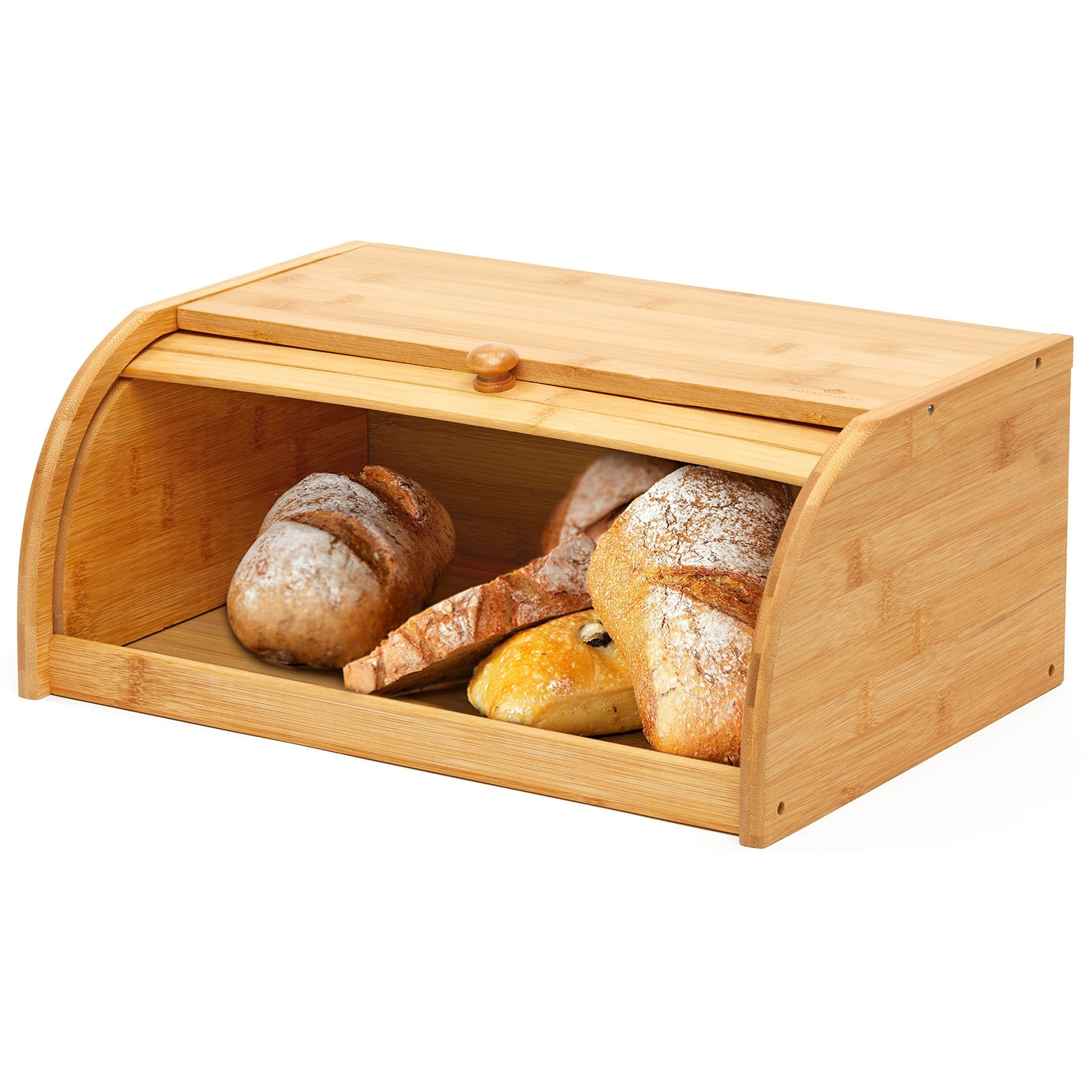 Royalhouse Natural Bamboo Roll Top Bread Box Kitchen Food Storage - Assembly Required