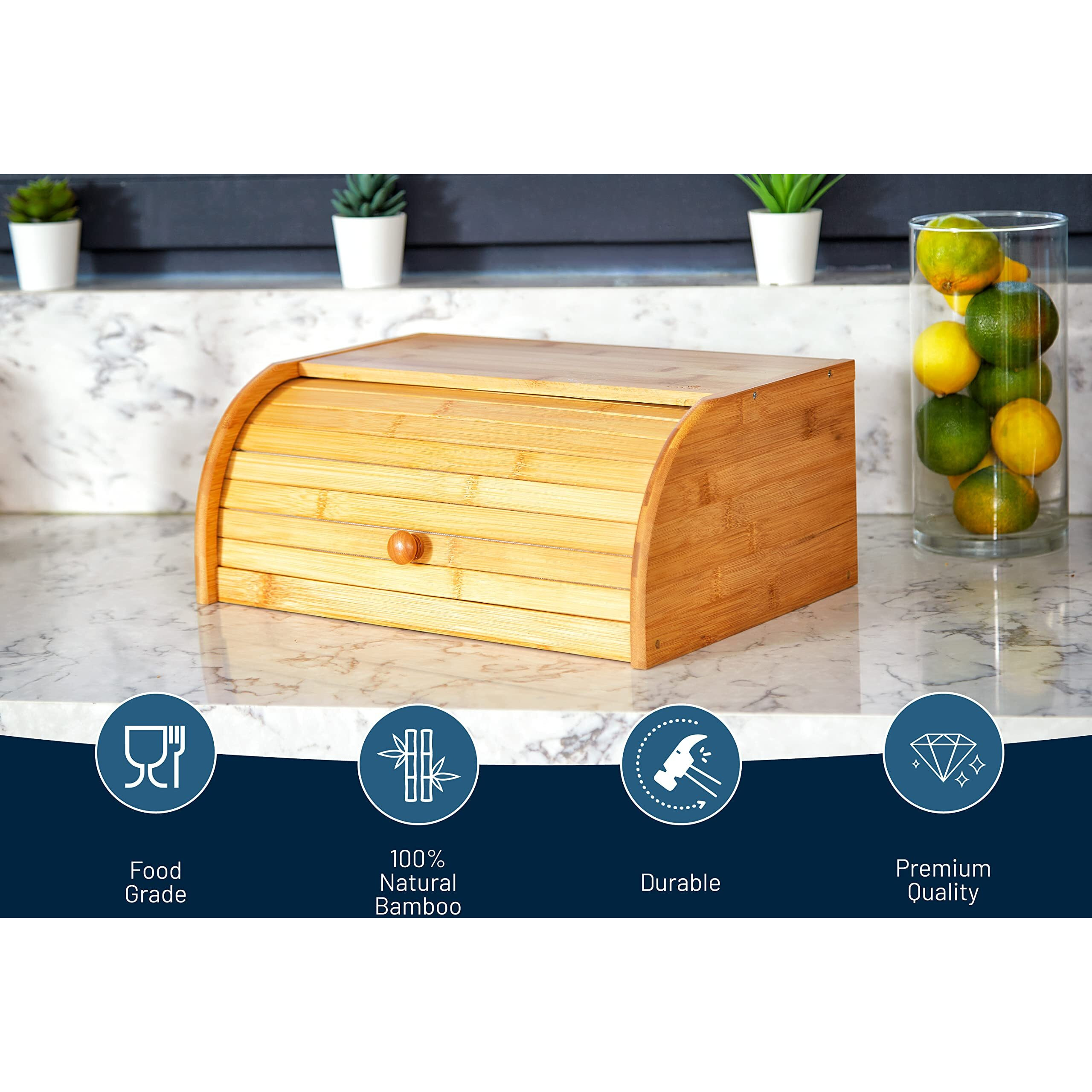 Royalhouse Natural Bamboo Roll Top Bread Box Kitchen Food Storage - Assembly Required