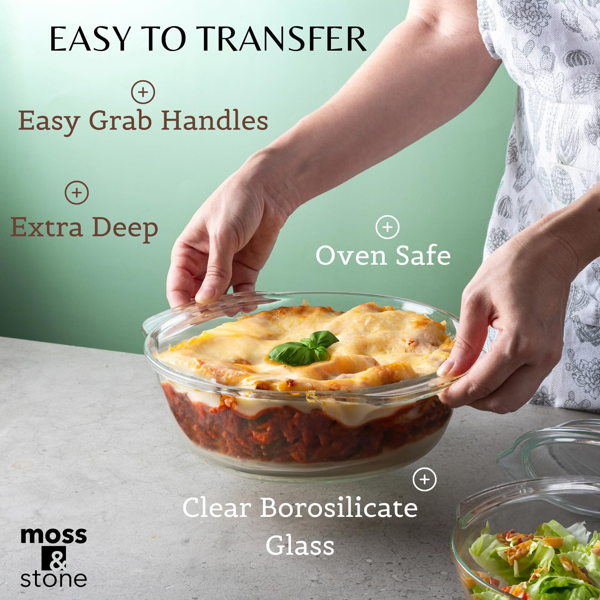 Moss & Stone Basics 6-Piece Clear Glass Casserole Dishes For Oven With Lids, Durable Borosilicate Glass Bakeware Set, Glass Bowls Bakeware Dish Microwave Safe, 3 Size Round Casserole Dish With Lid