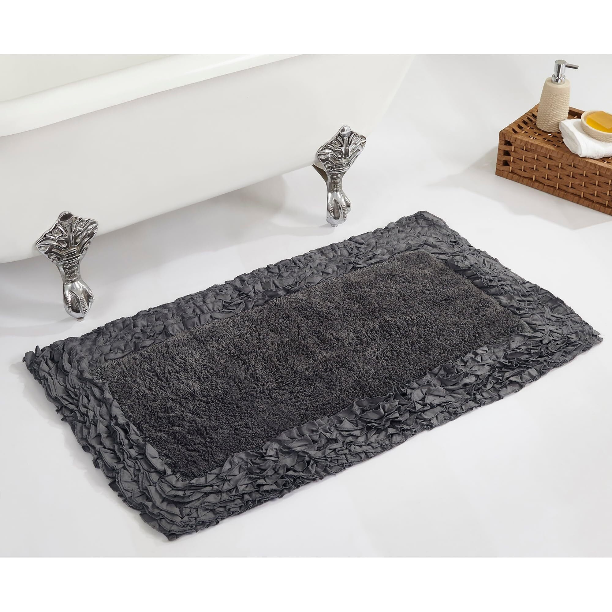 Better Trends 100% Cotton Bath Rug In Shaggy Border Collection - Ultra Soft, Plush, Absorbent, Tufted Bath Rug, Quick-Dry, Great For Bath, Shower, Bedroom, Dog Or Door Mat, 30"" Round, White