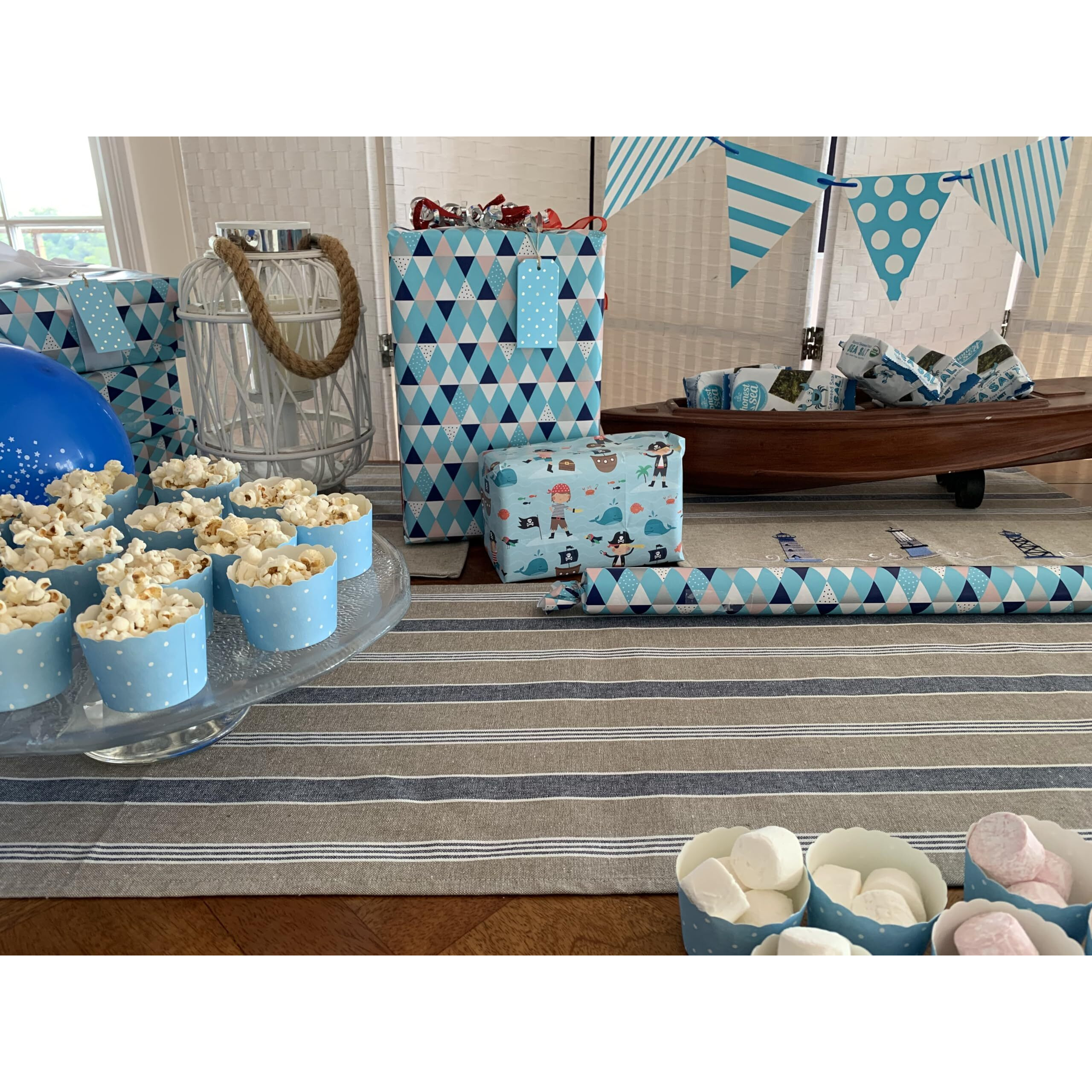 Nautical Table Runner - Cotton Decorative Embroidered Design - Natural, Navy Blue And White - Boat Compass Anchor (72 Inch)