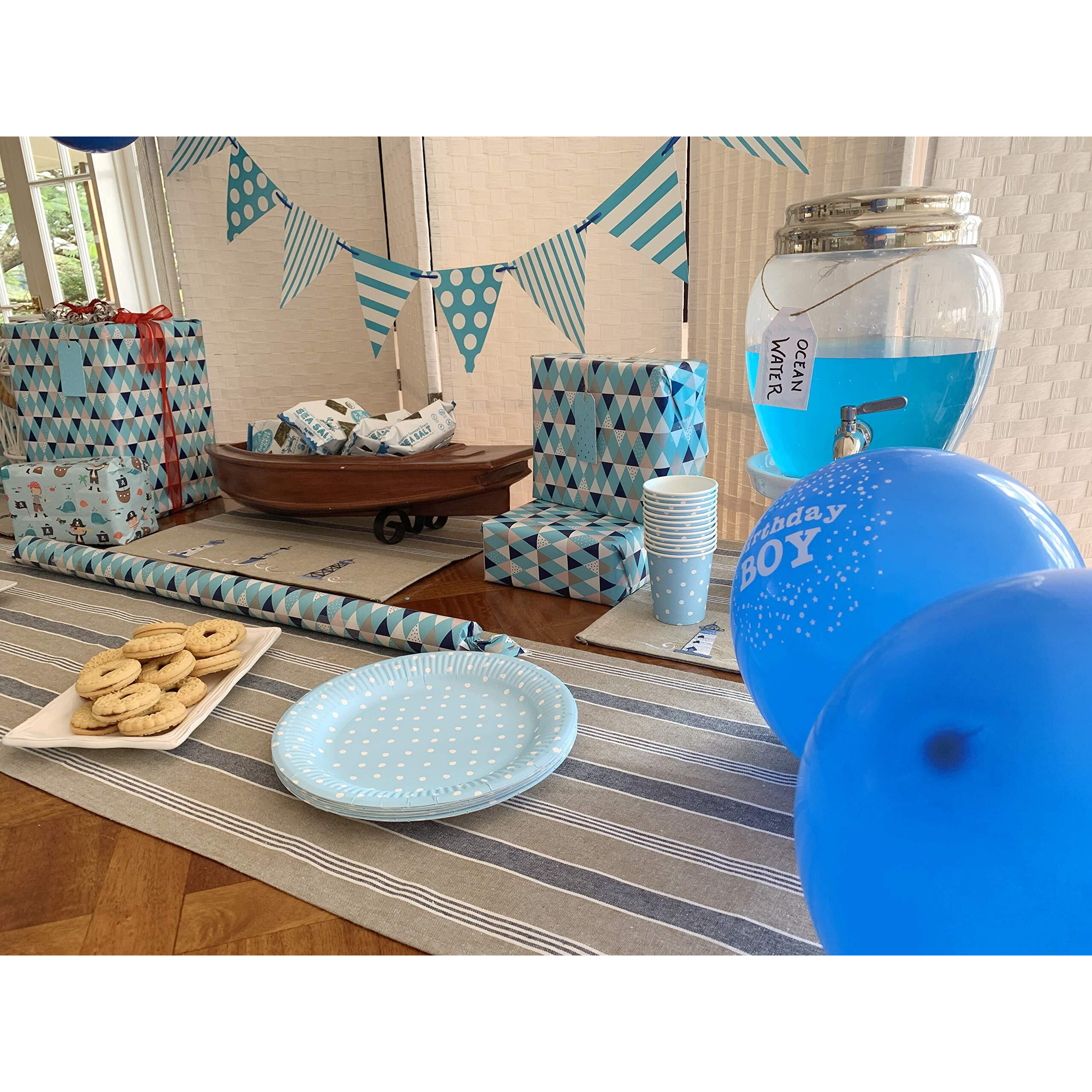 Nautical Table Runner - Cotton Decorative Embroidered Design - Natural, Navy Blue And White - Boat Compass Anchor (72 Inch)