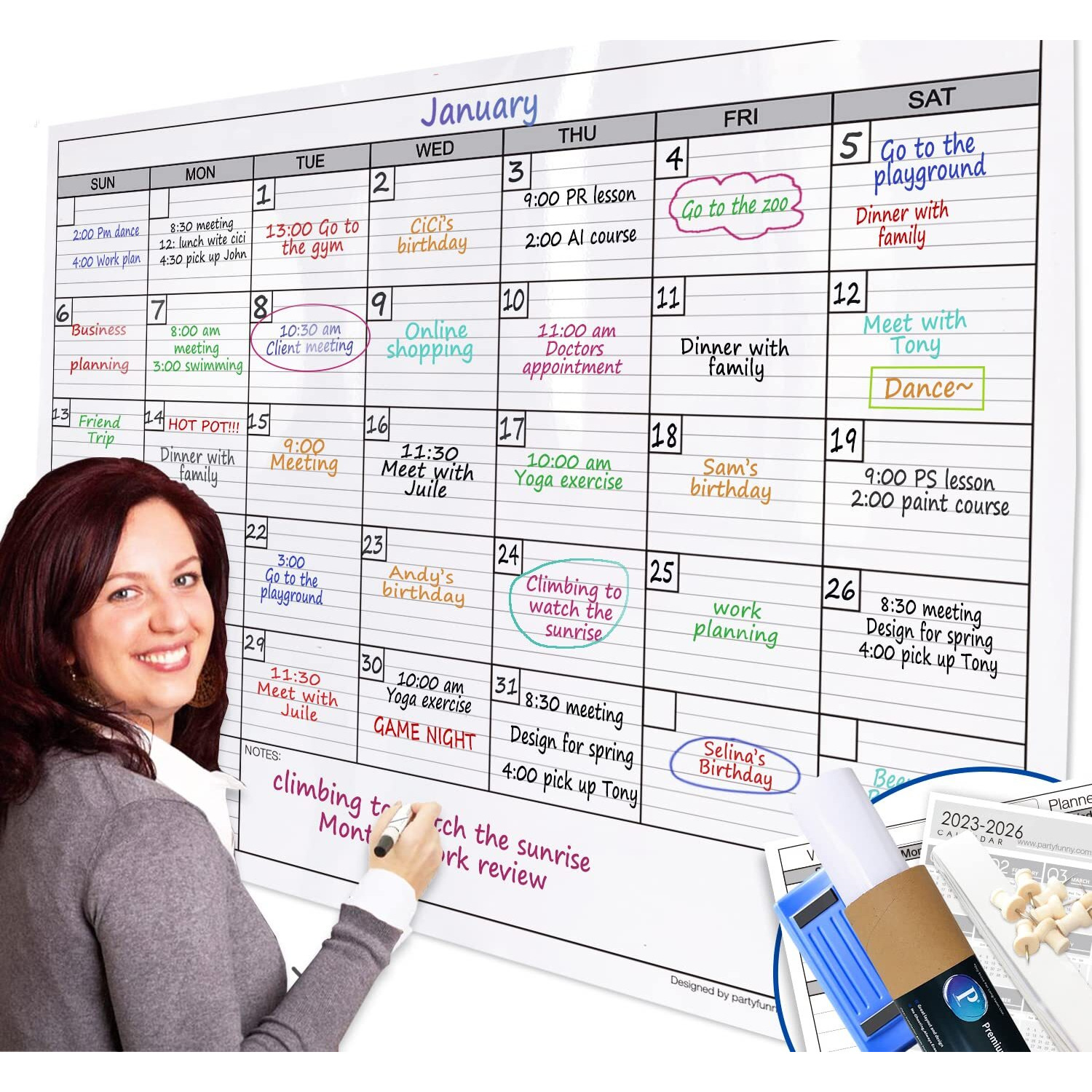 Dry Erase Monthly Extra Large White Board Calendar For Wall, 38"" By 50"", Jumbo Laminated Erasable One Month Whiteboard Calendar, Huge Oversized Blank 30-Day Poster With Lines And Squares (Non-Magnetic Calendar)
