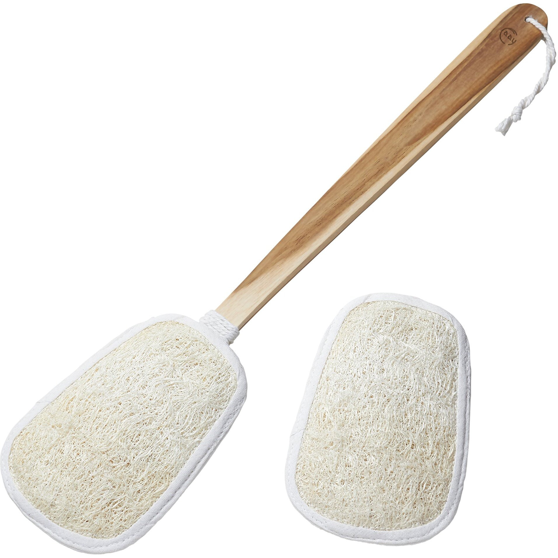 Faay 17 Inch Natural Exfoliating Loofah Back Scrubber On A Stick With Luffa Sponge Pads Refills - Long Handle Loofa Body Bath & Shower Brush For Men & Women