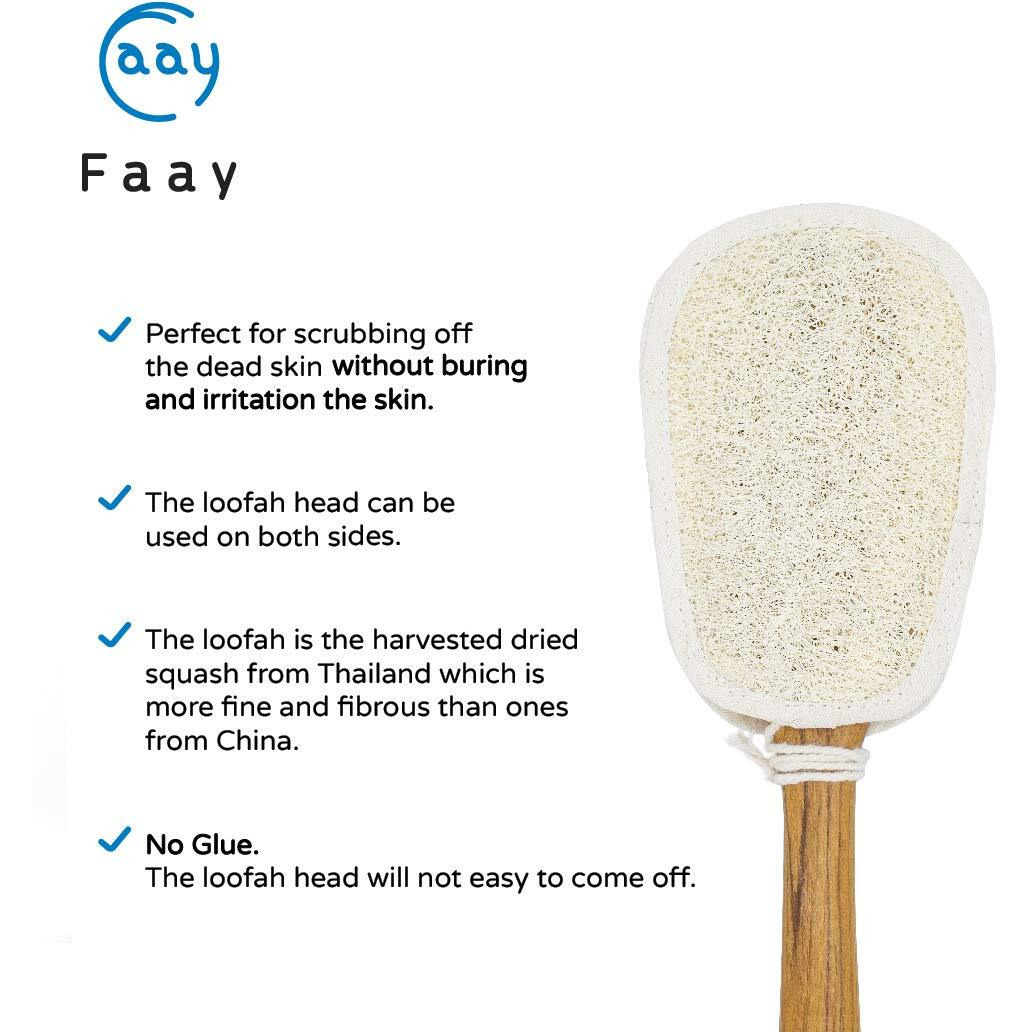 Faay 17 Inch Natural Exfoliating Loofah Back Scrubber On A Stick With Luffa Sponge Pads Refills - Long Handle Loofa Body Bath & Shower Brush For Men & Women